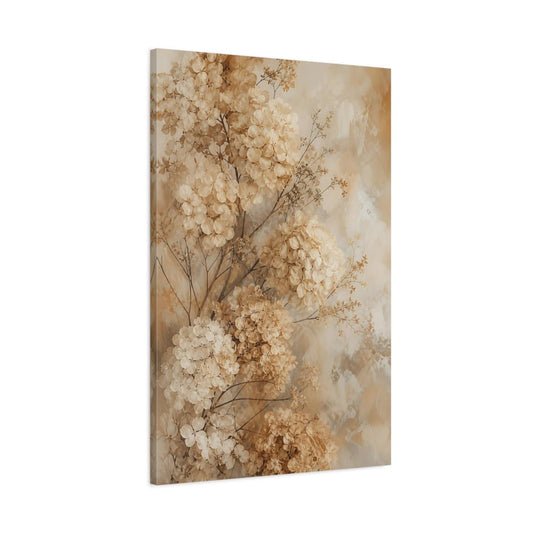 Floral Dried Hydrangeas Beige Canvas Print Wall Art – modern botanical Living Room, Above Couch - YesArtYes