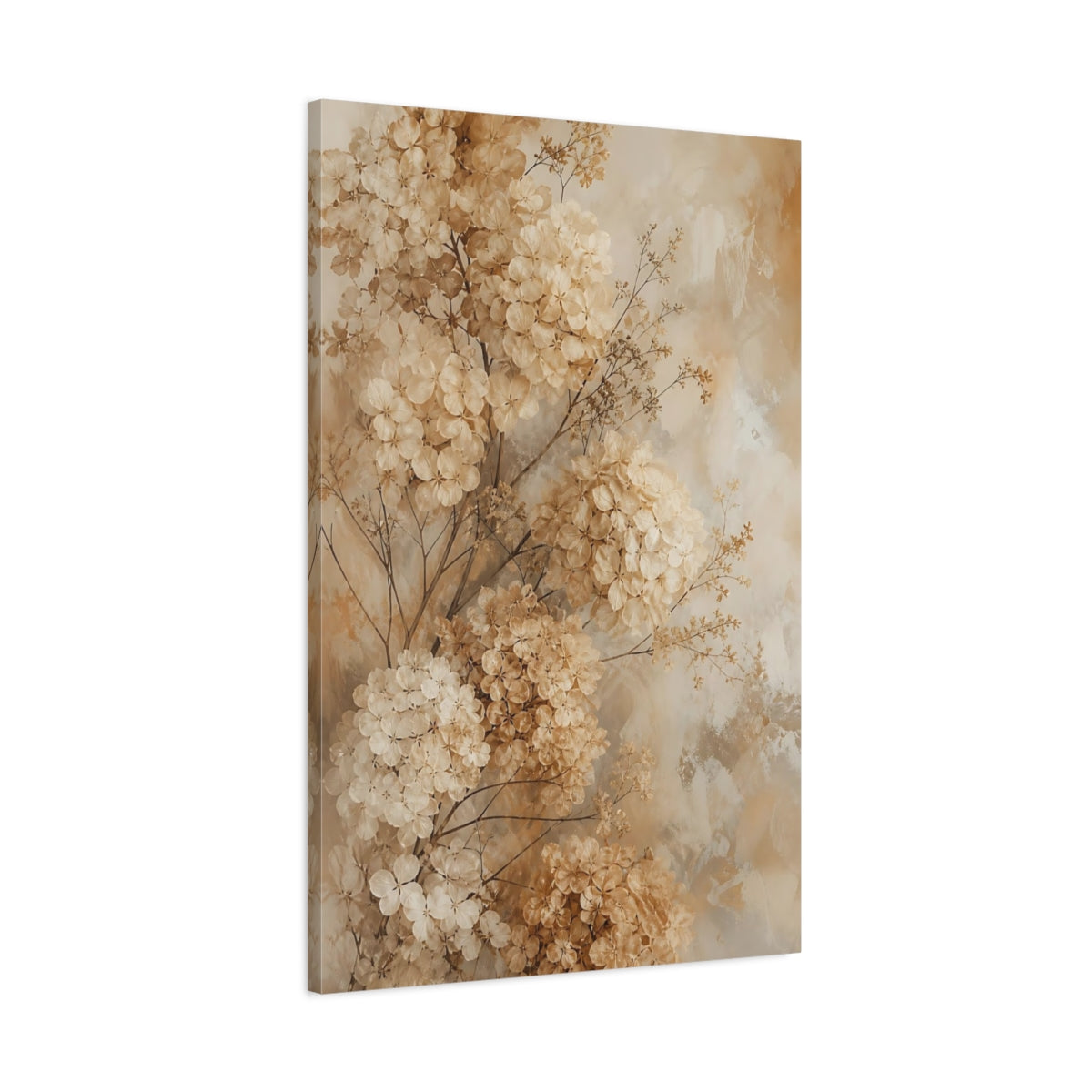Main Mockup. Floral Dried Hydrangeas Beige Hydrangea Floral shown as canvas print