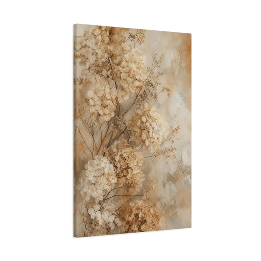Main Mockup. Floral Dried Hydrangeas Beige Hydrangea Floral shown as canvas print