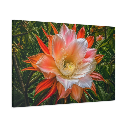Main Mockup. Floral Exotic Flower Pink Orange Flower shown as stretched canvas wall art