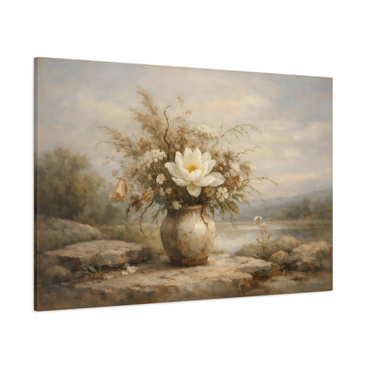 Main Mockup. Floral Floral Arrangement Beige Floral shown as stretched canvas wall art