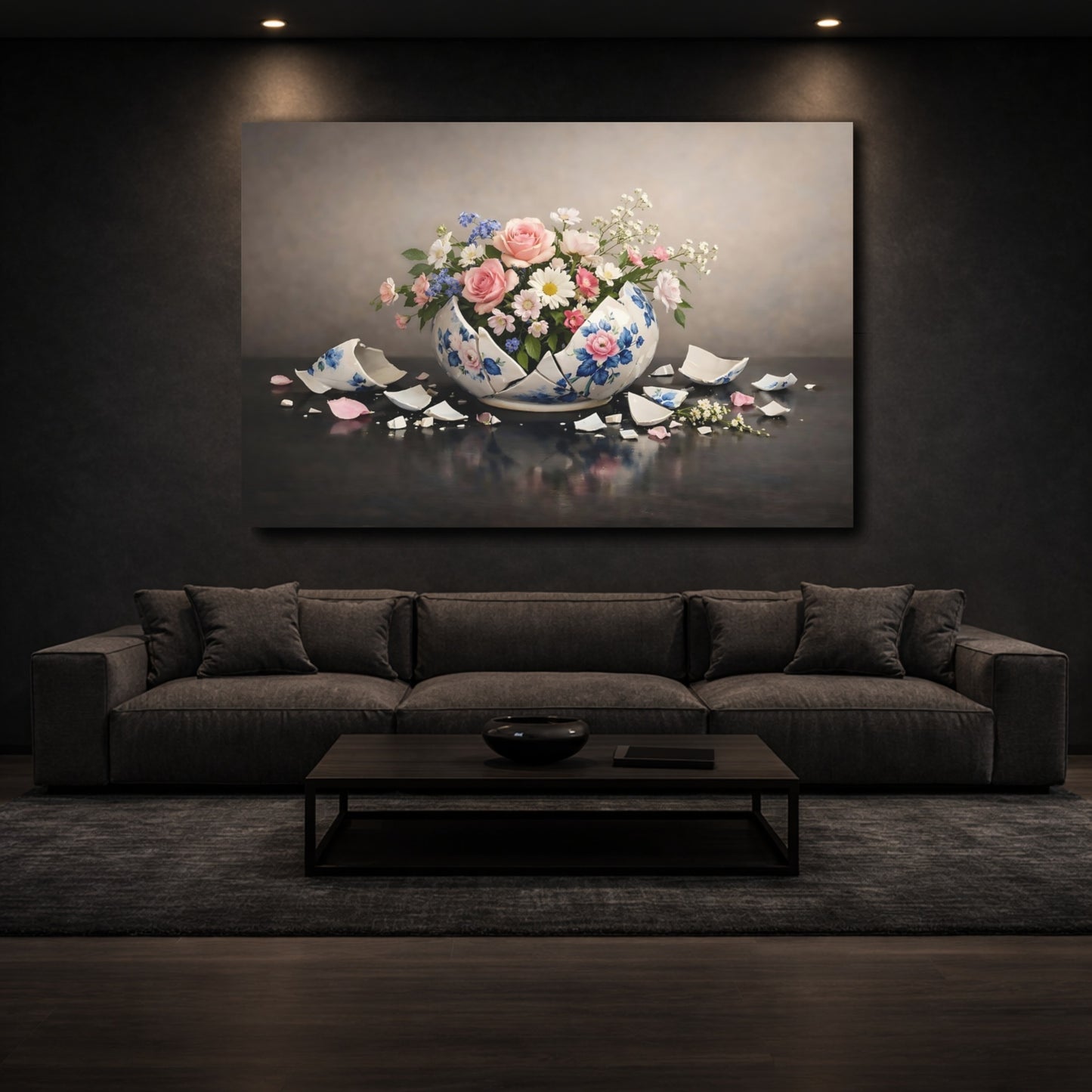 Mockup 2. Floral Floral Arrangement Broken Vase Floral shown as stretched canvas wall art