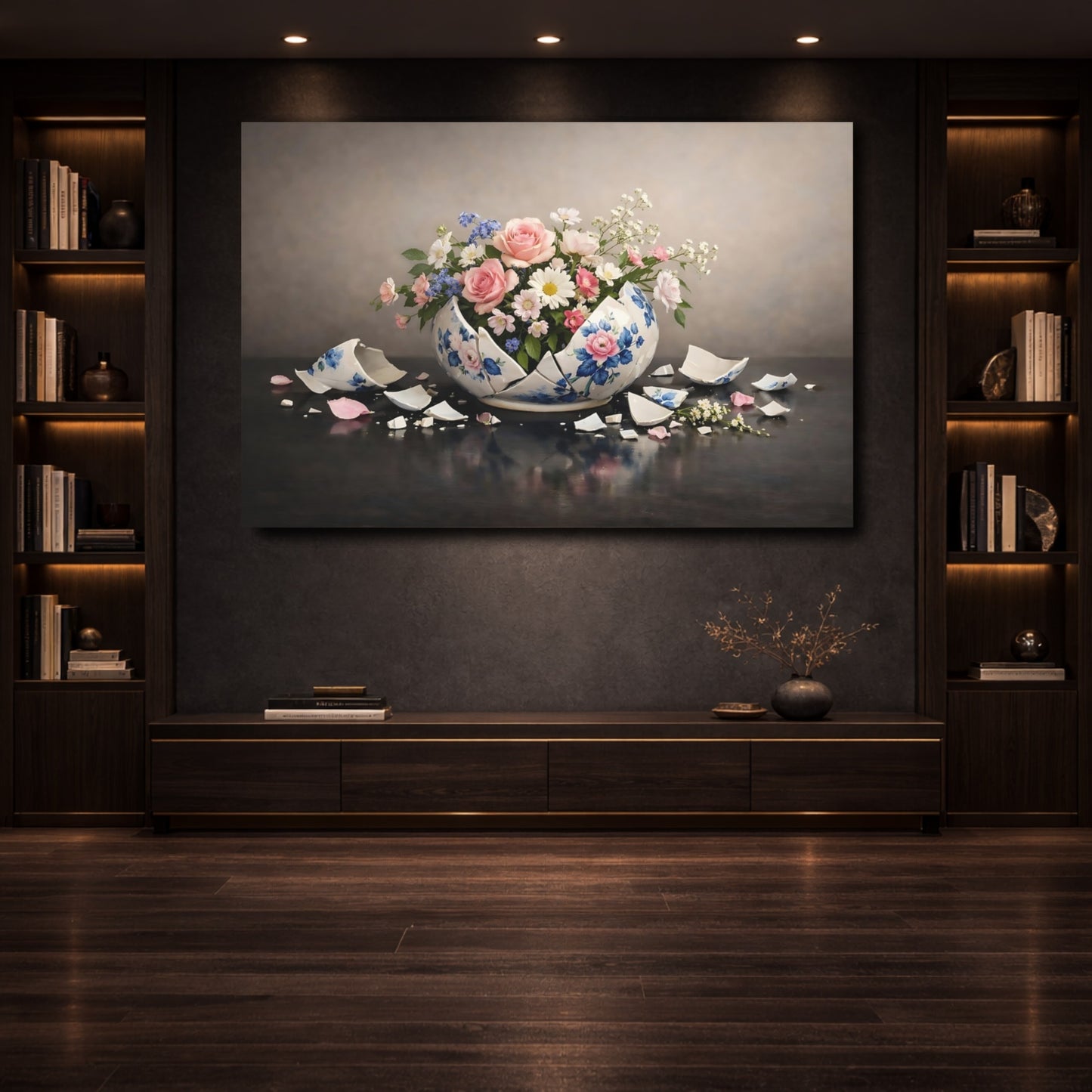 Mockup 3. Floral Floral Arrangement Broken Vase Floral shown as stretched canvas wall art
