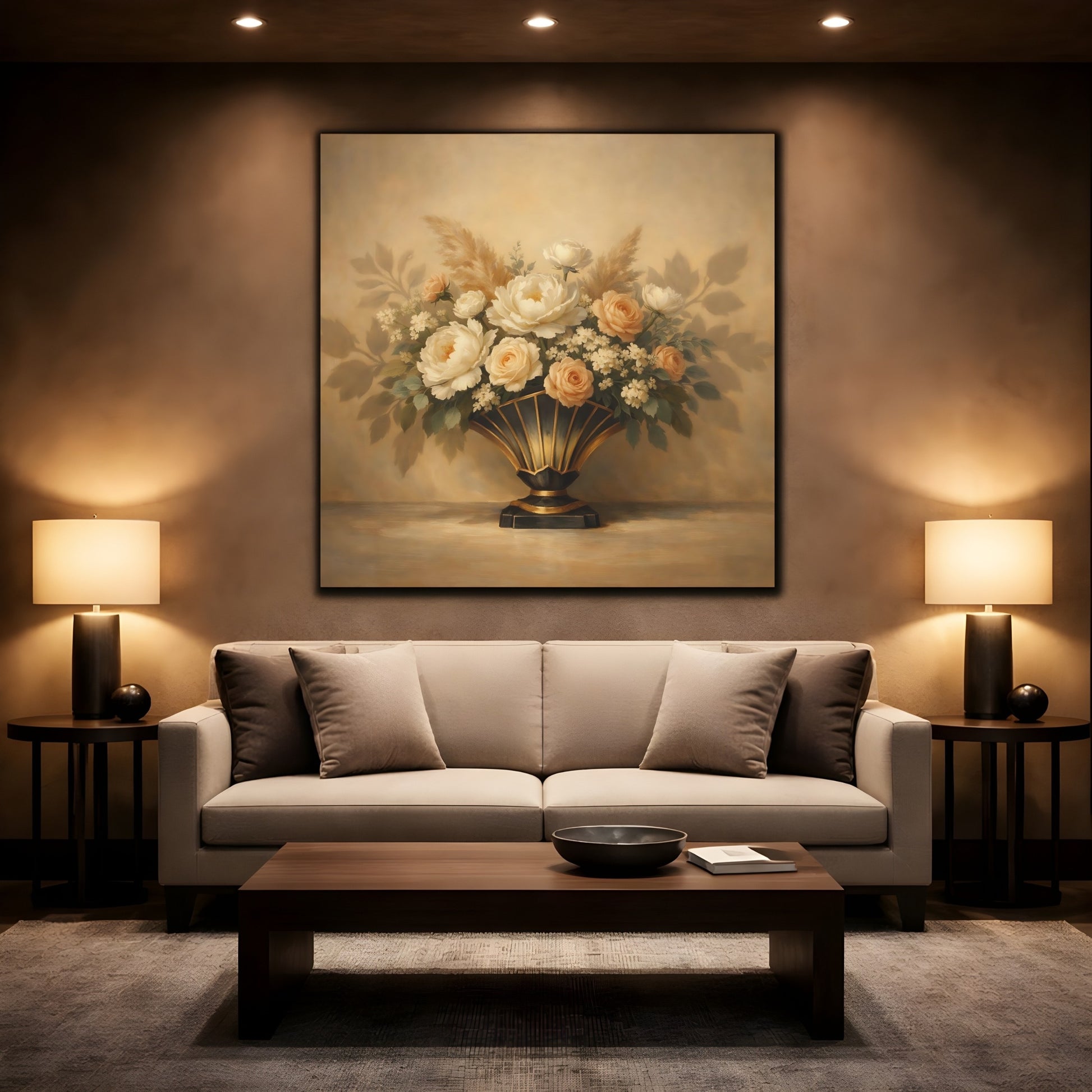 Mockup 2. Floral Floral Arrangement Cream Floral shown as stretched canvas wall art