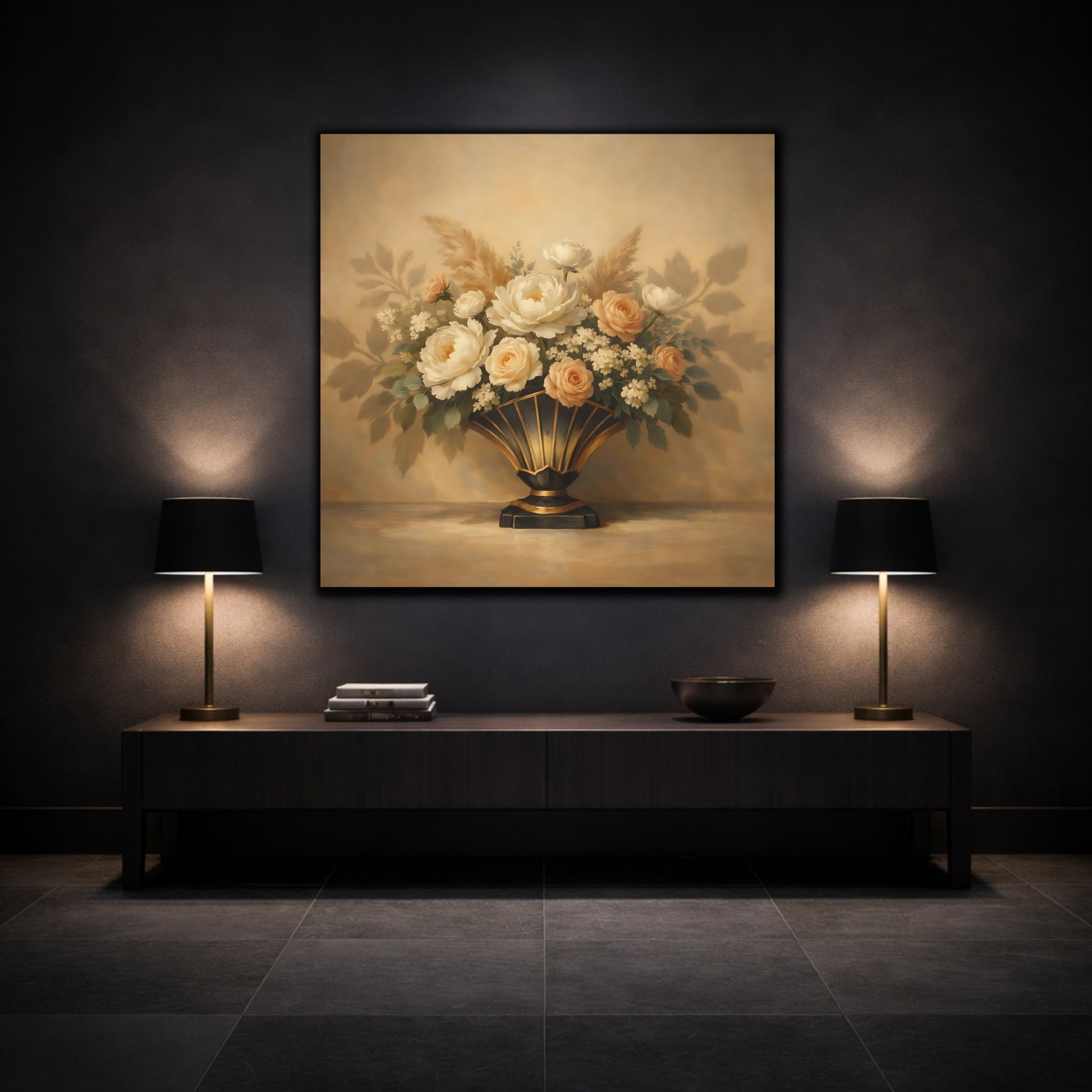 Mockup 3. Floral Floral Arrangement Cream Floral shown as stretched canvas wall art