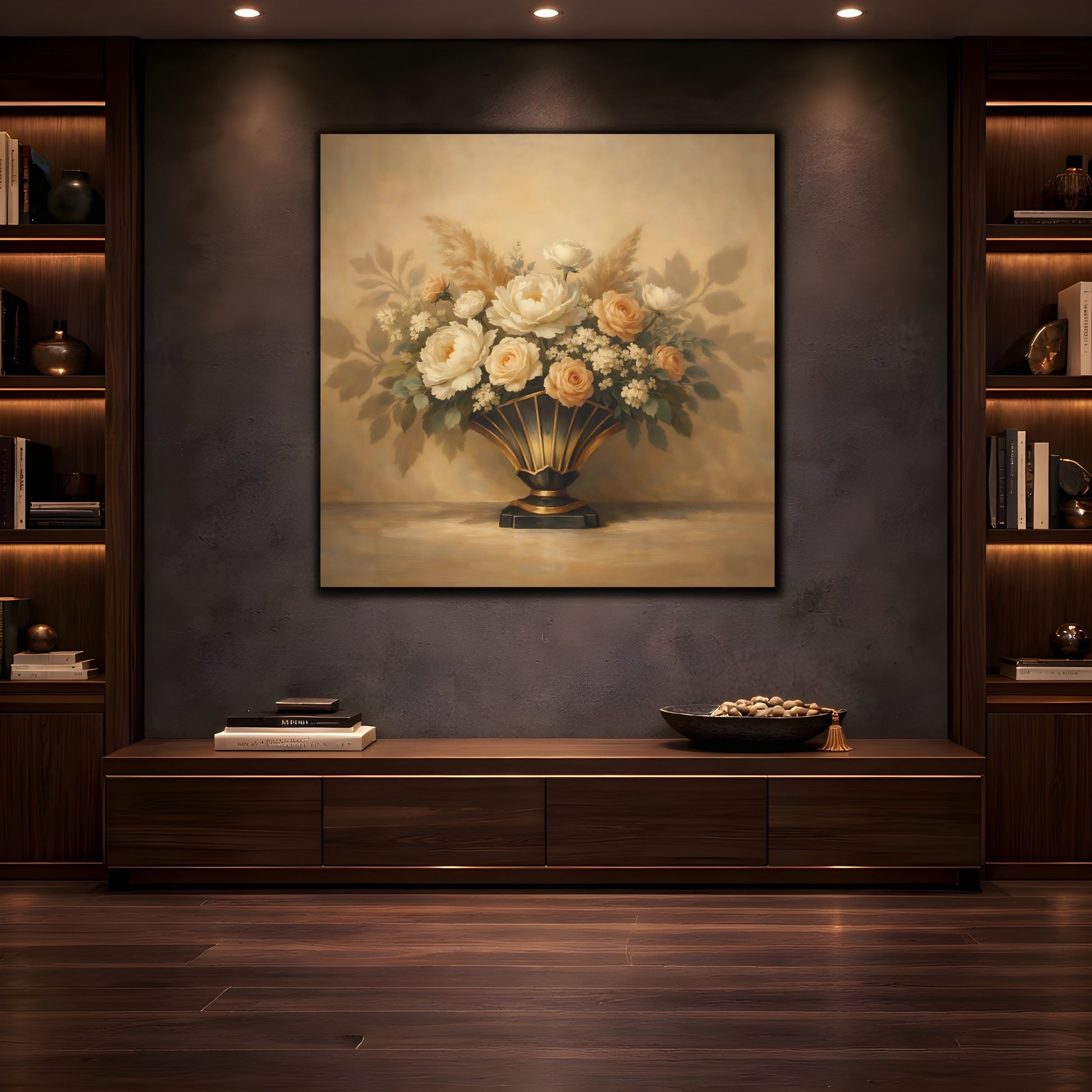 Mockup 4. Floral Floral Arrangement Cream Floral shown as stretched canvas wall art