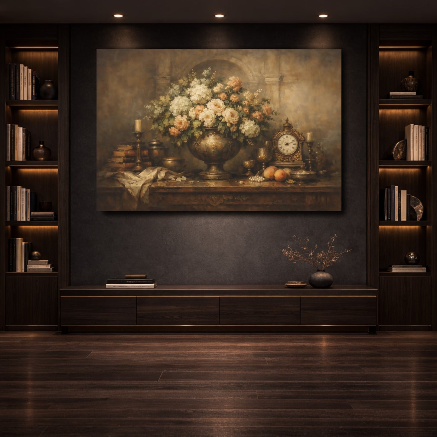 Mockup 3. Floral Floral Arrangement Earthy Tones shown as stretched canvas wall art