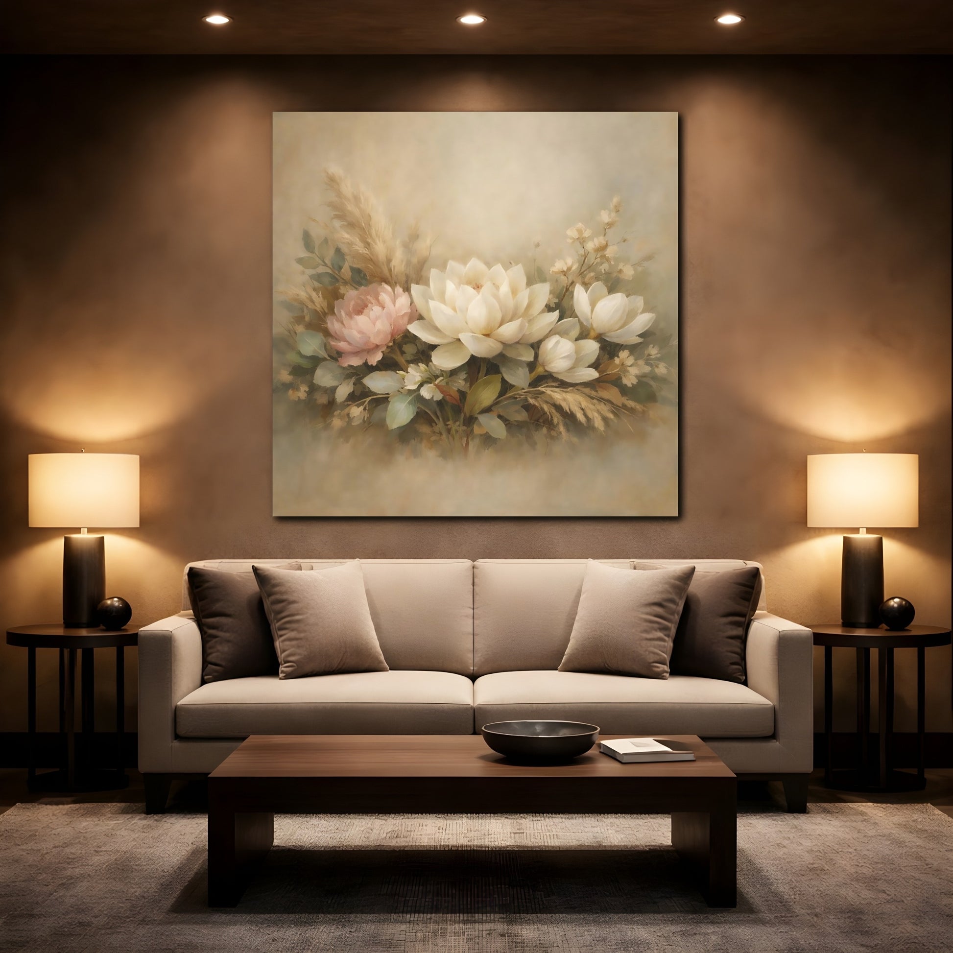 Mockup 2. Floral Floral Arrangement Neutral Floral Arrangement shown as stretched canvas wall art