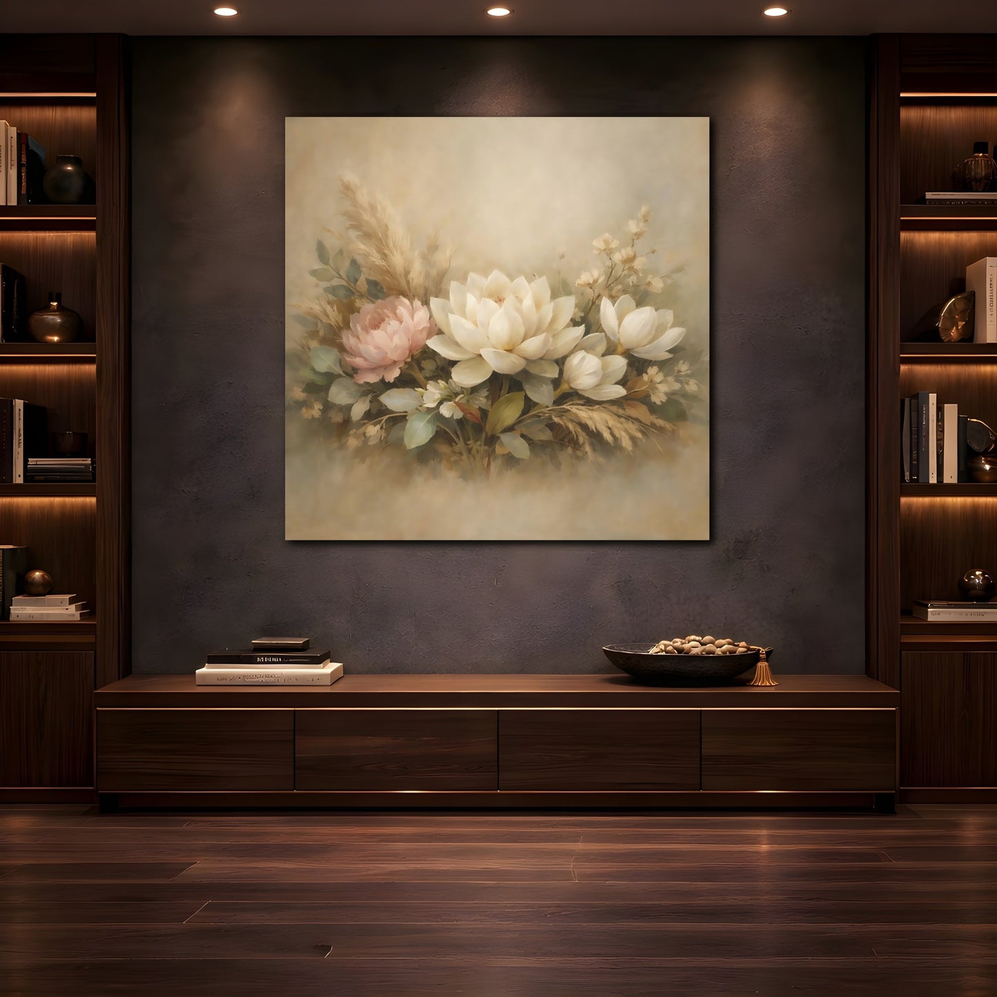Mockup 4. Floral Floral Arrangement Neutral Floral Arrangement shown as stretched canvas wall art