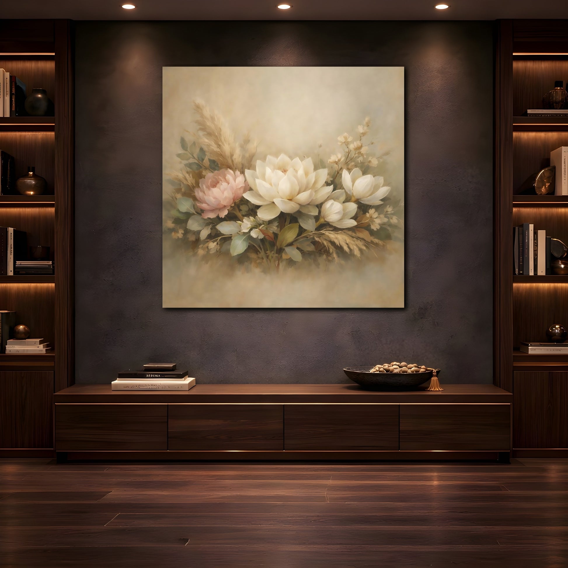 Mockup 4. Floral Floral Arrangement Neutral Floral Arrangement shown as stretched canvas wall art