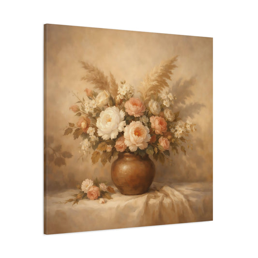 Main Mockup. Floral Floral Arrangement Neutral Floral shown as stretched canvas wall art