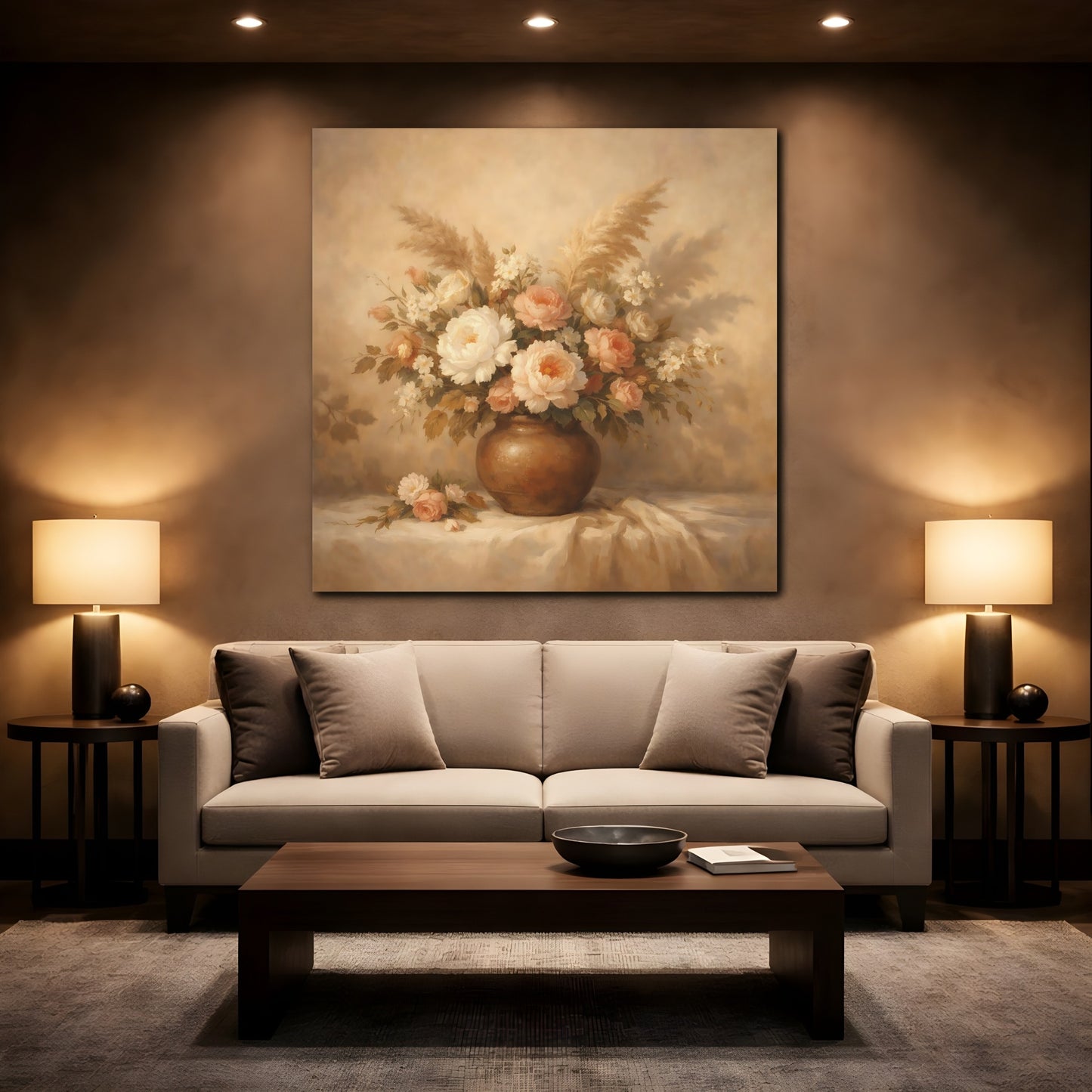 Mockup 2. Floral Floral Arrangement Neutral Floral shown as stretched canvas wall art