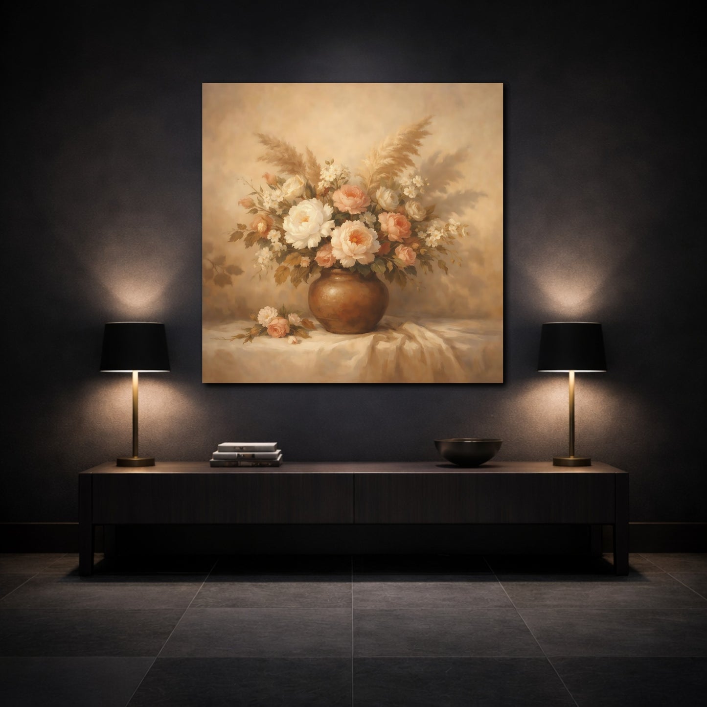 Mockup 3. Floral Floral Arrangement Neutral Floral shown as stretched canvas wall art