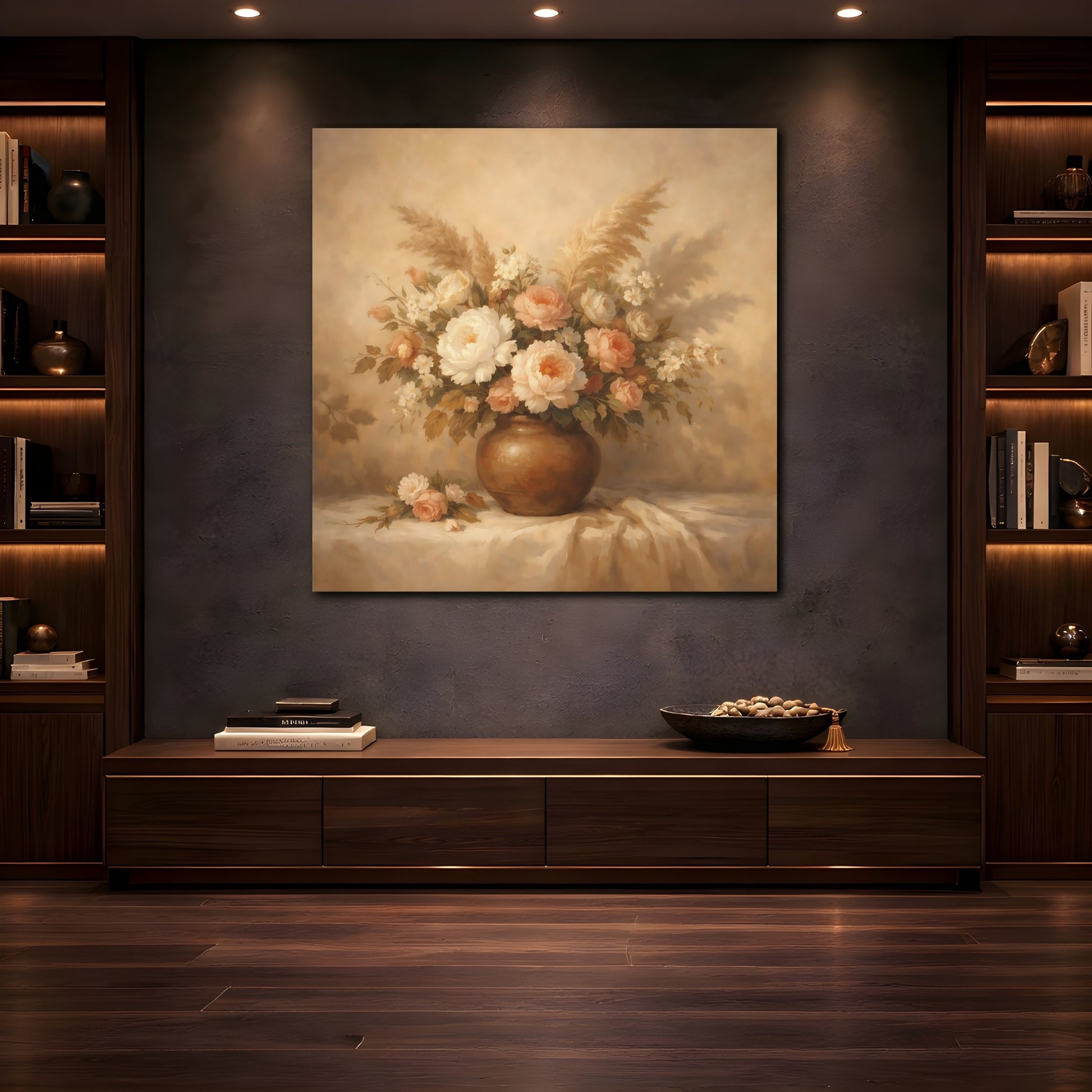 Mockup 4. Floral Floral Arrangement Neutral Floral shown as stretched canvas wall art