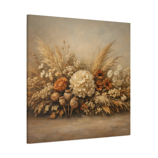 Main Mockup. Floral Floral Arrangement Neutral Tones shown as stretched canvas wall art