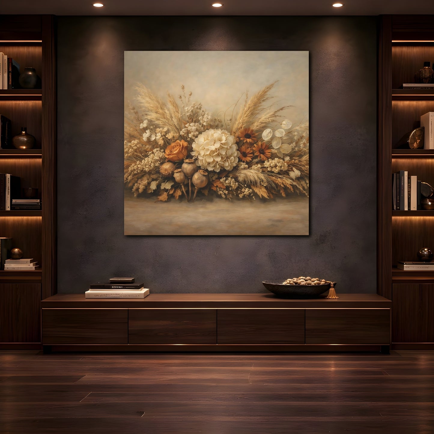 Mockup 4. Floral Floral Arrangement Neutral Tones shown as stretched canvas wall art