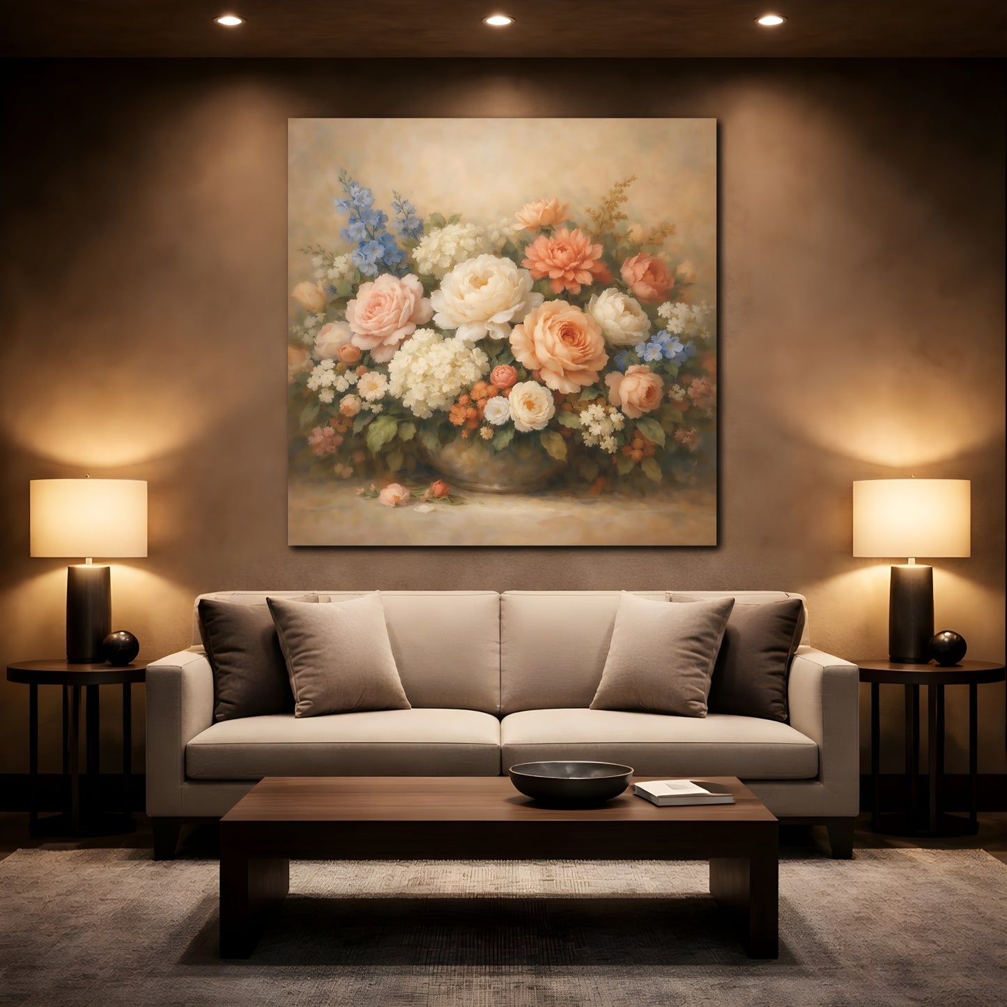 Mockup 2. Floral Floral Arrangement Pastel Floral shown as stretched canvas wall art
