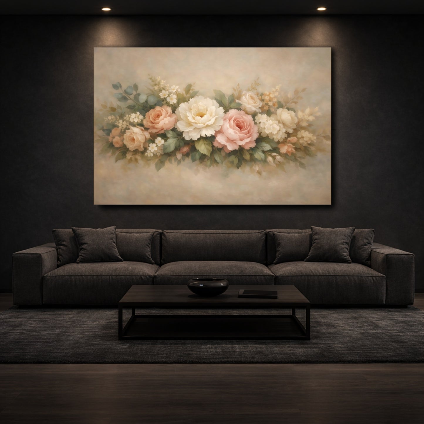 Mockup 2. Floral Floral Arrangement Pastel Floral shown as stretched canvas wall art