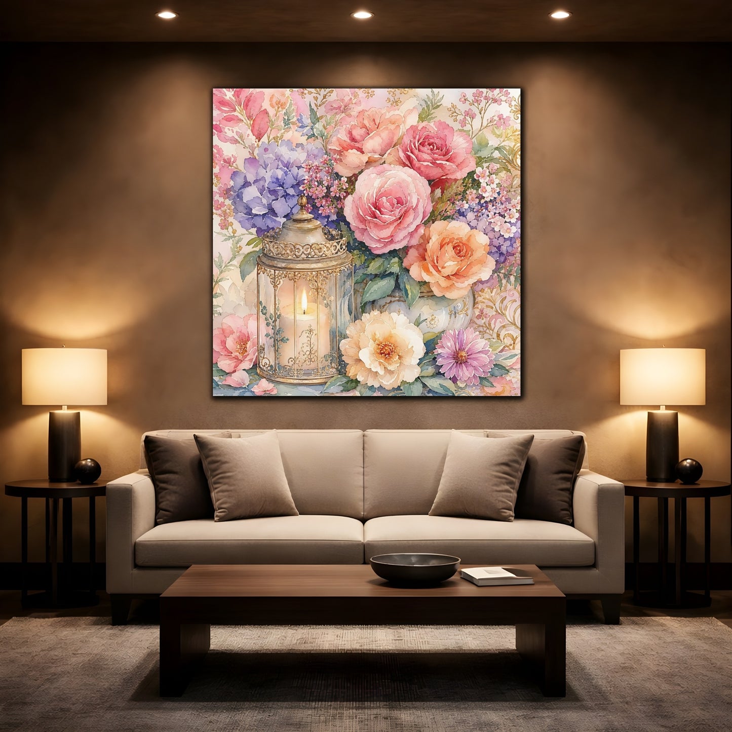 Mockup 2. Floral Floral Arrangement Pastel Floral shown as stretched canvas wall art