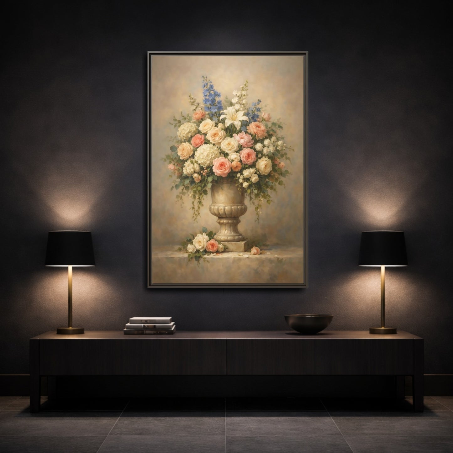 Mockup 2. Floral Floral Arrangement Pastel Floral shown as stretched canvas wall art