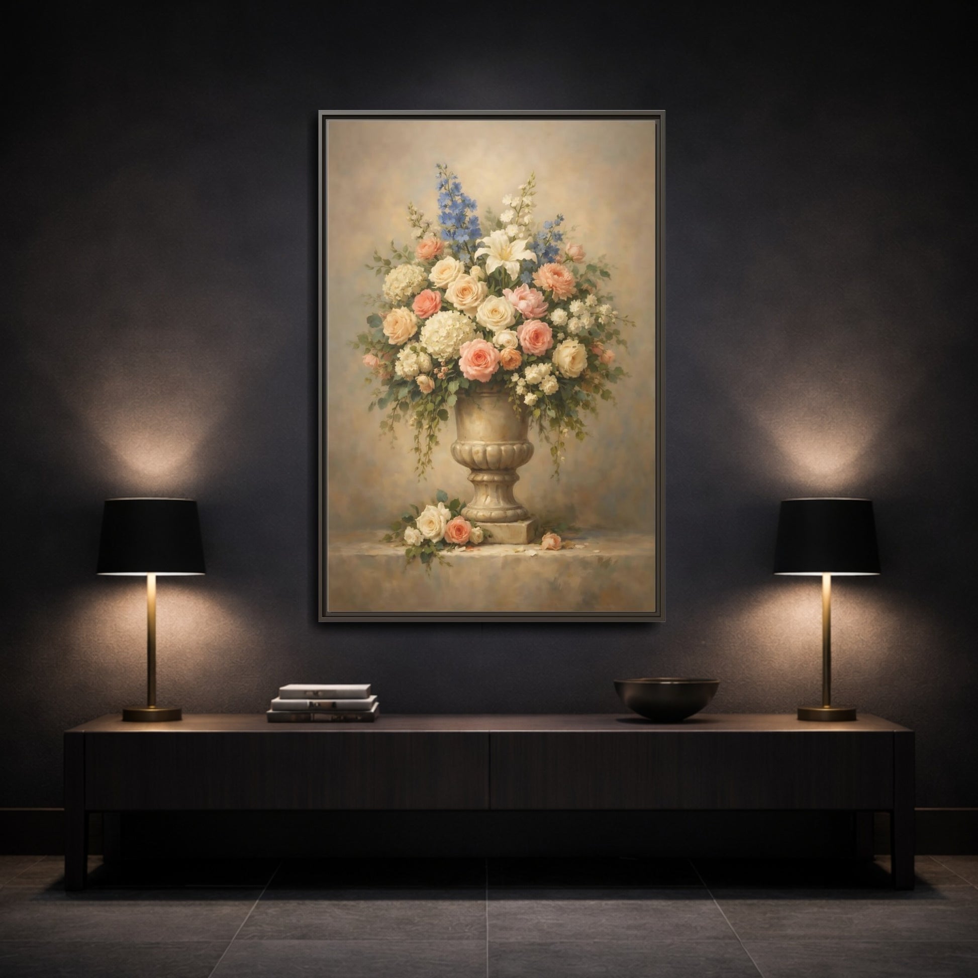 Mockup 2. Floral Floral Arrangement Pastel Floral shown as stretched canvas wall art