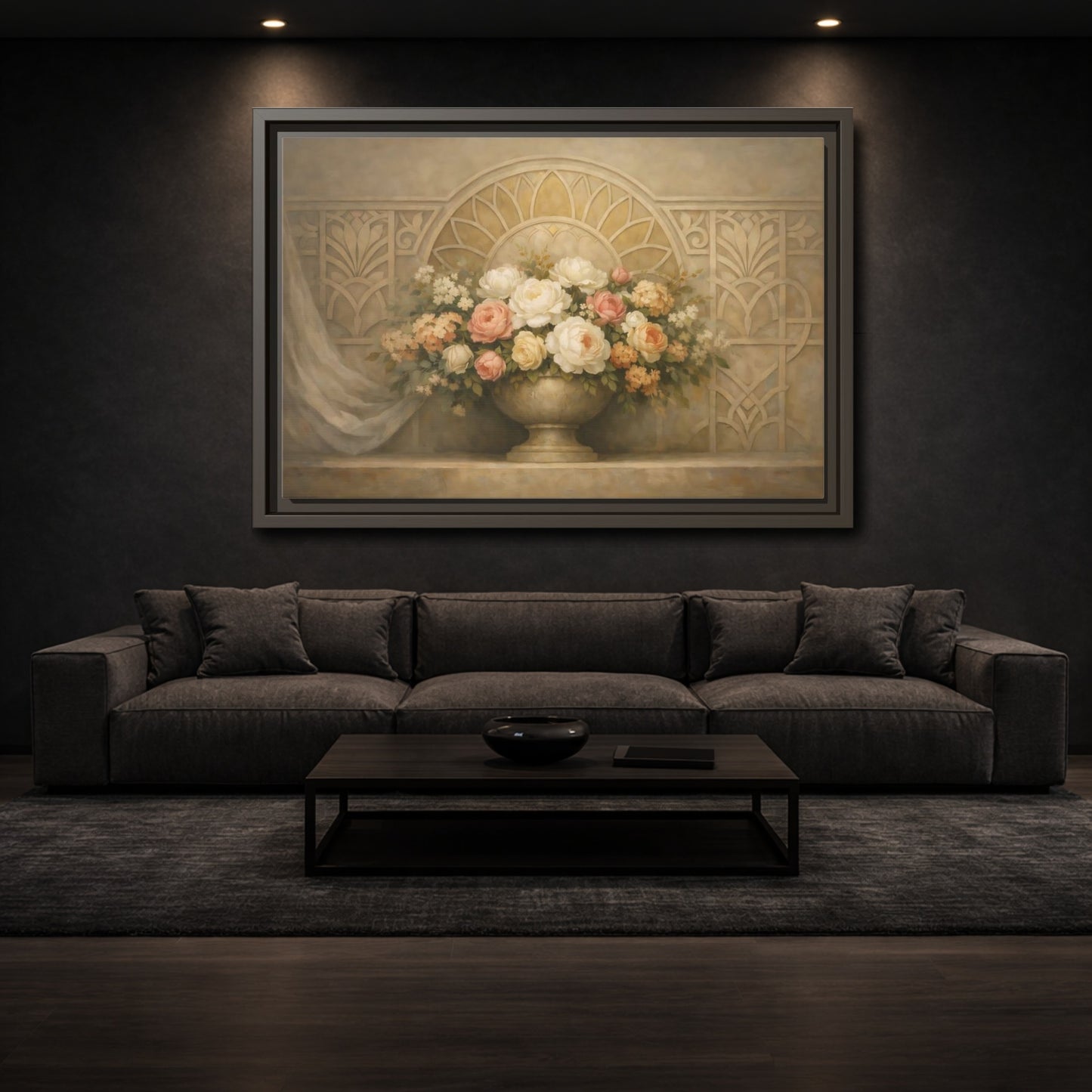 Mockup 2. Floral Floral Arrangement Pastel Floral shown as stretched canvas wall art