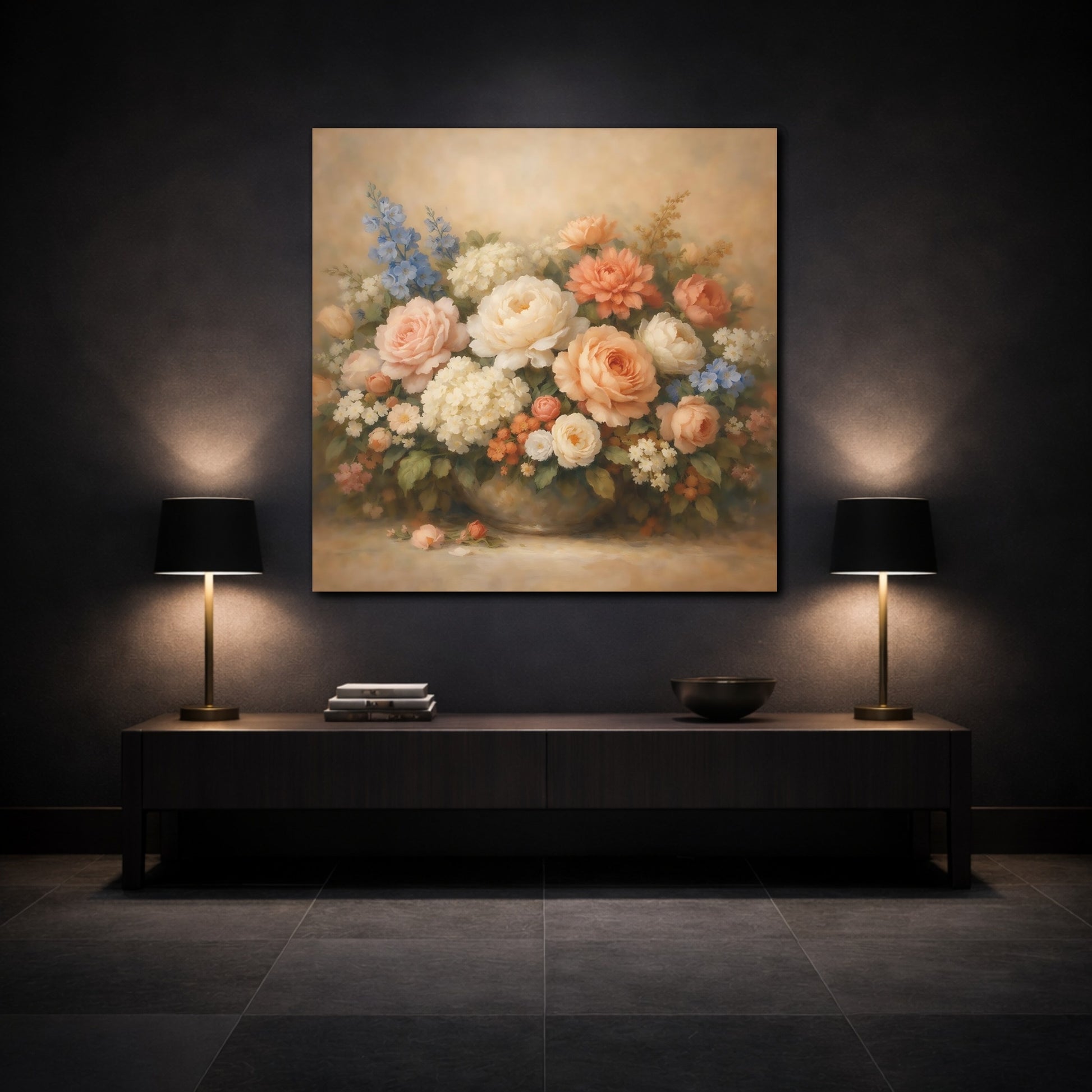 Mockup 3. Floral Floral Arrangement Pastel Floral shown as stretched canvas wall art