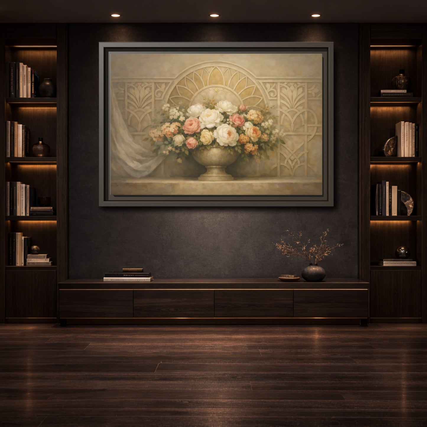 Mockup 3. Floral Floral Arrangement Pastel Floral shown as stretched canvas wall art