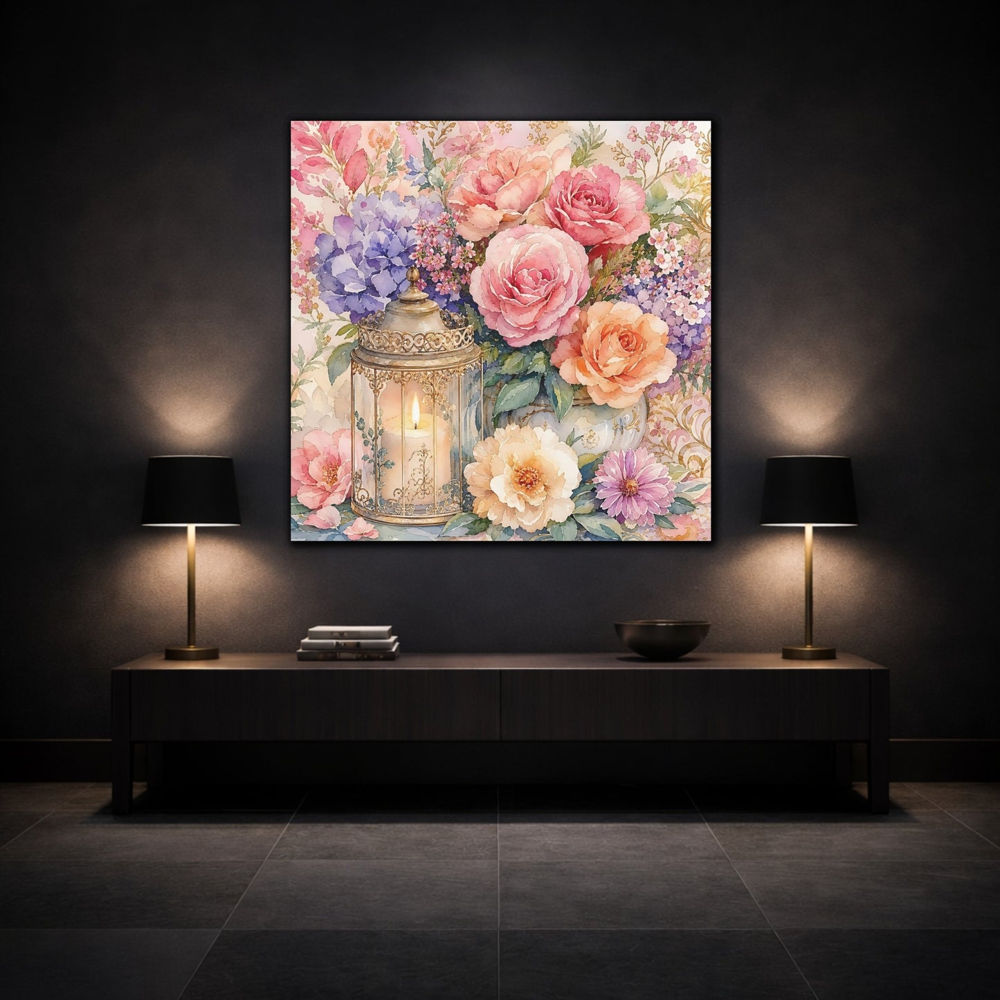 Mockup 3. Floral Floral Arrangement Pastel Floral shown as stretched canvas wall art