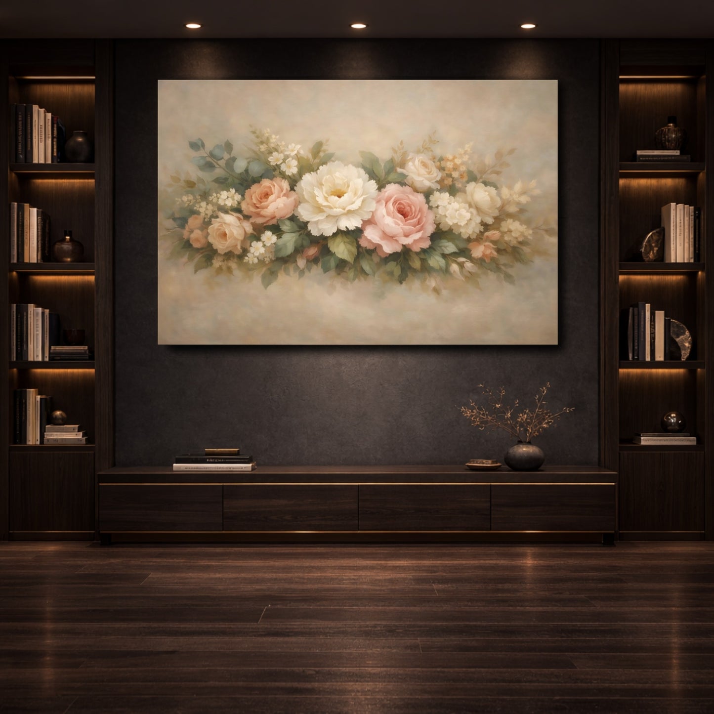 Mockup 3. Floral Floral Arrangement Pastel Floral shown as stretched canvas wall art