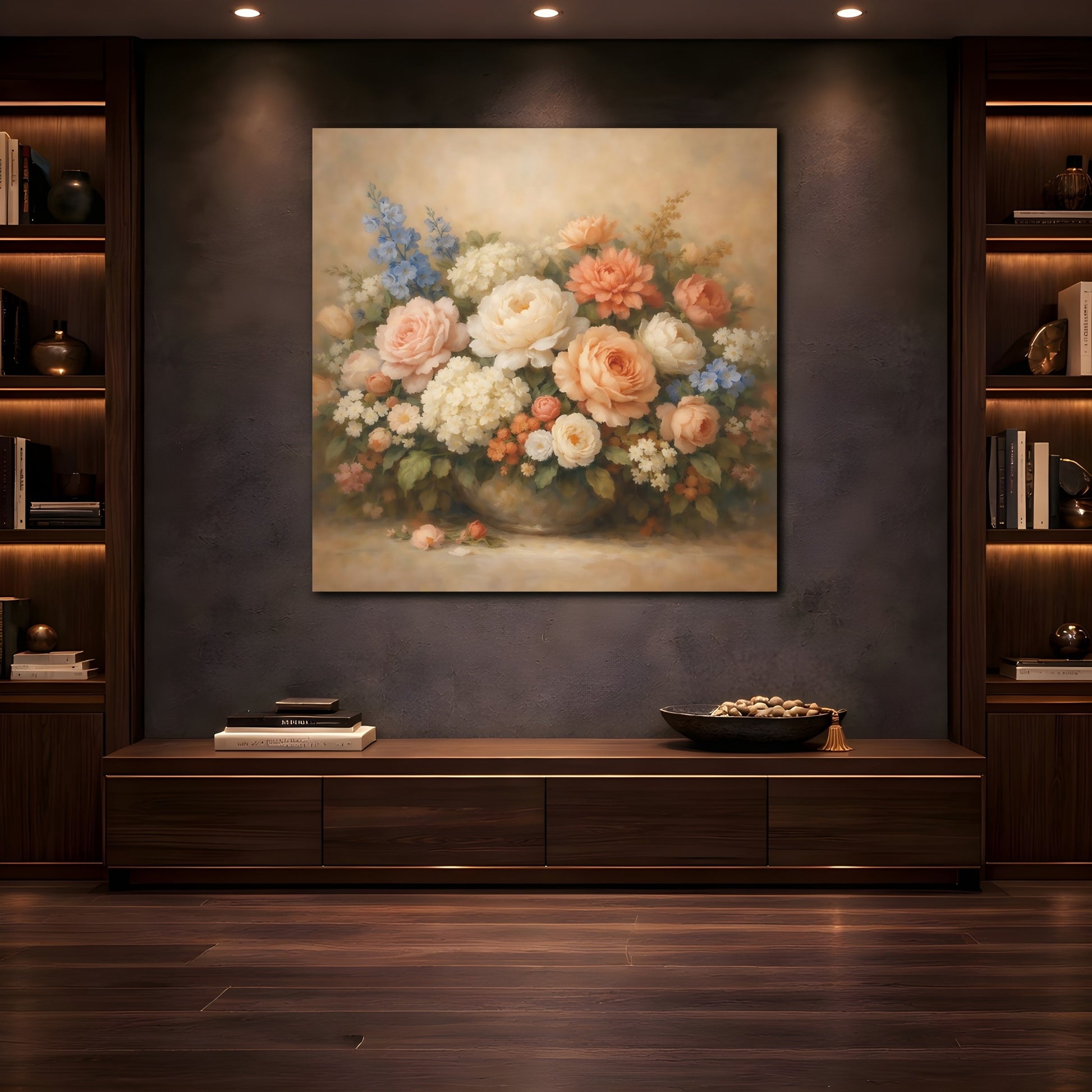 Mockup 4. Floral Floral Arrangement Pastel Floral shown as stretched canvas wall art
