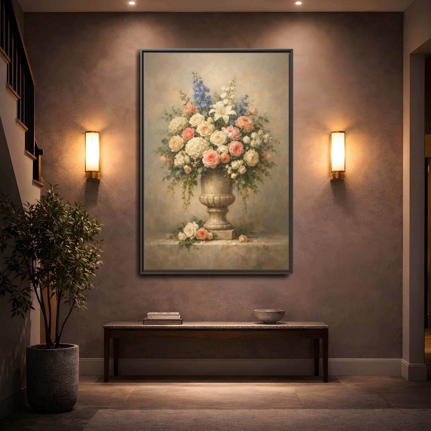Mockup 4. Floral Floral Arrangement Pastel Floral shown as stretched canvas wall art