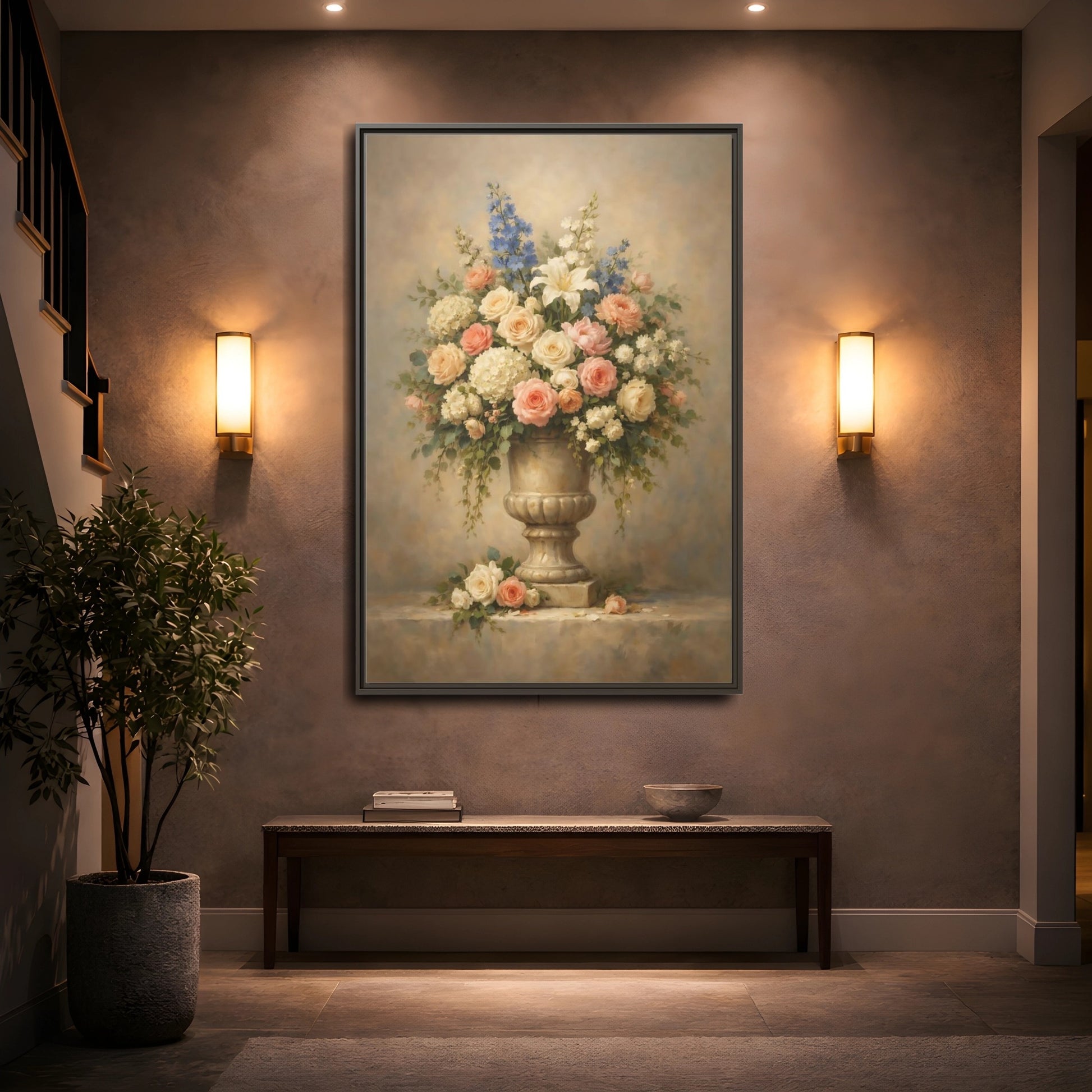 Mockup 4. Floral Floral Arrangement Pastel Floral shown as stretched canvas wall art
