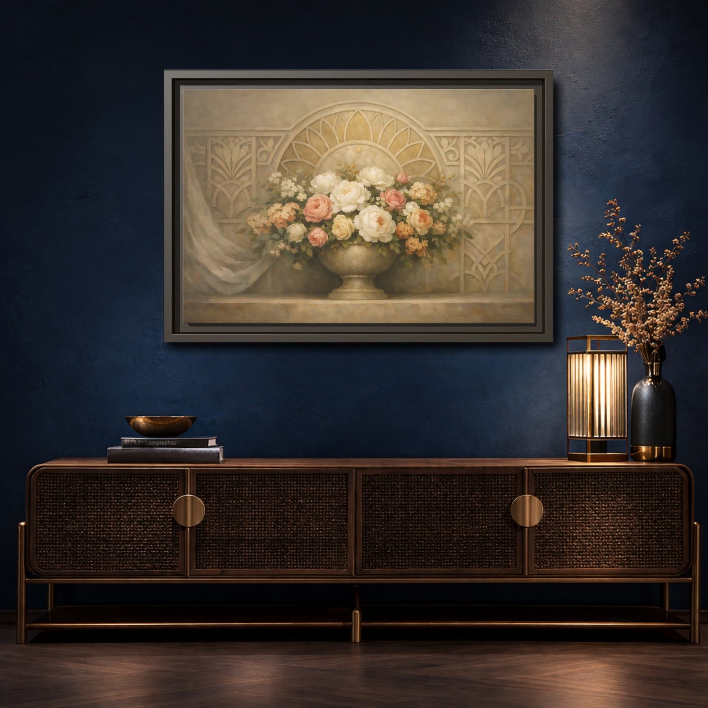 Mockup 4. Floral Floral Arrangement Pastel Floral shown as stretched canvas wall art