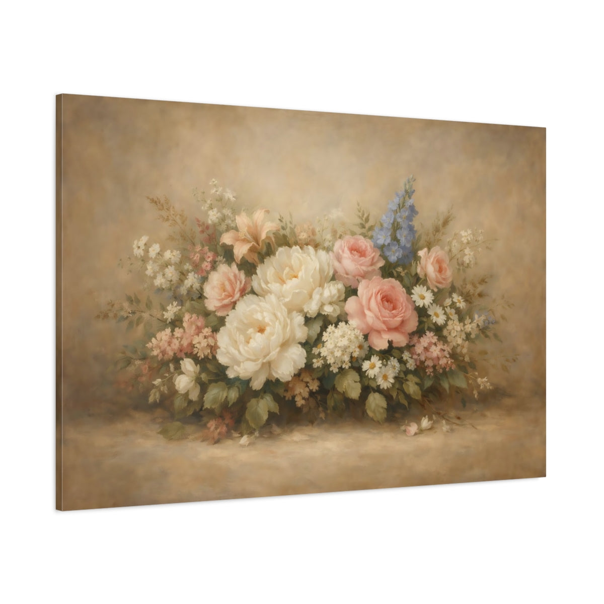 Main Mockup. Floral Floral Arrangement Pastel Flower Bouquet shown as stretched canvas wall art
