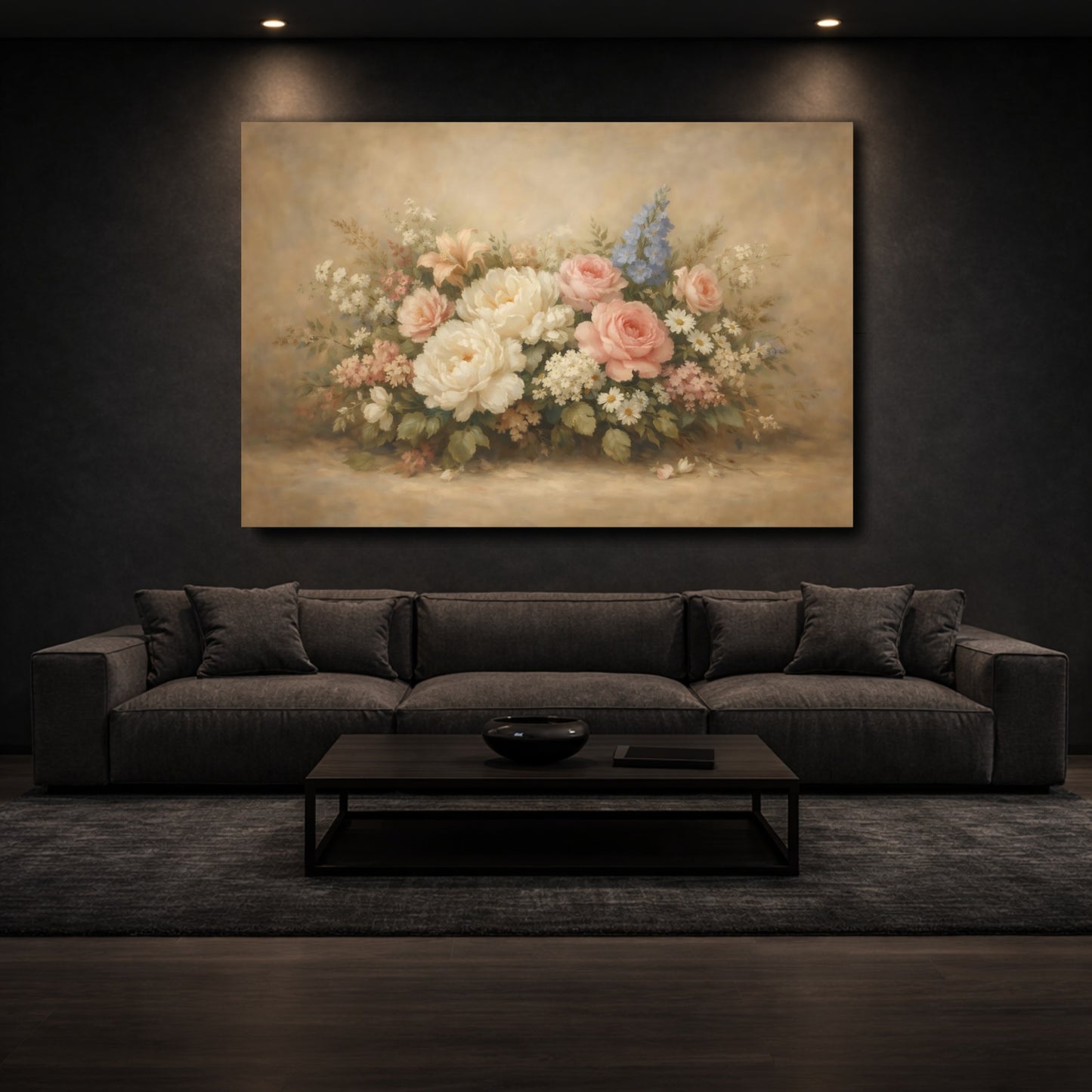 Mockup 2. Floral Floral Arrangement Pastel Flower Bouquet shown as stretched canvas wall art