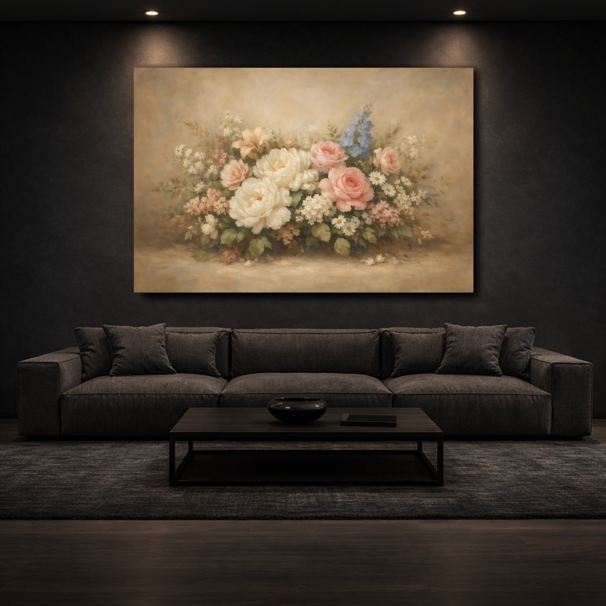 Mockup 2. Floral Floral Arrangement Pastel Flower Bouquet shown as stretched canvas wall art