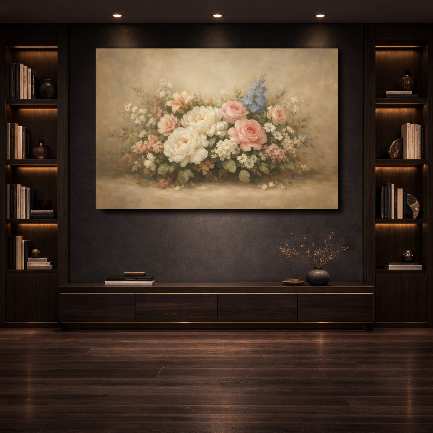 Mockup 3. Floral Floral Arrangement Pastel Flower Bouquet shown as stretched canvas wall art