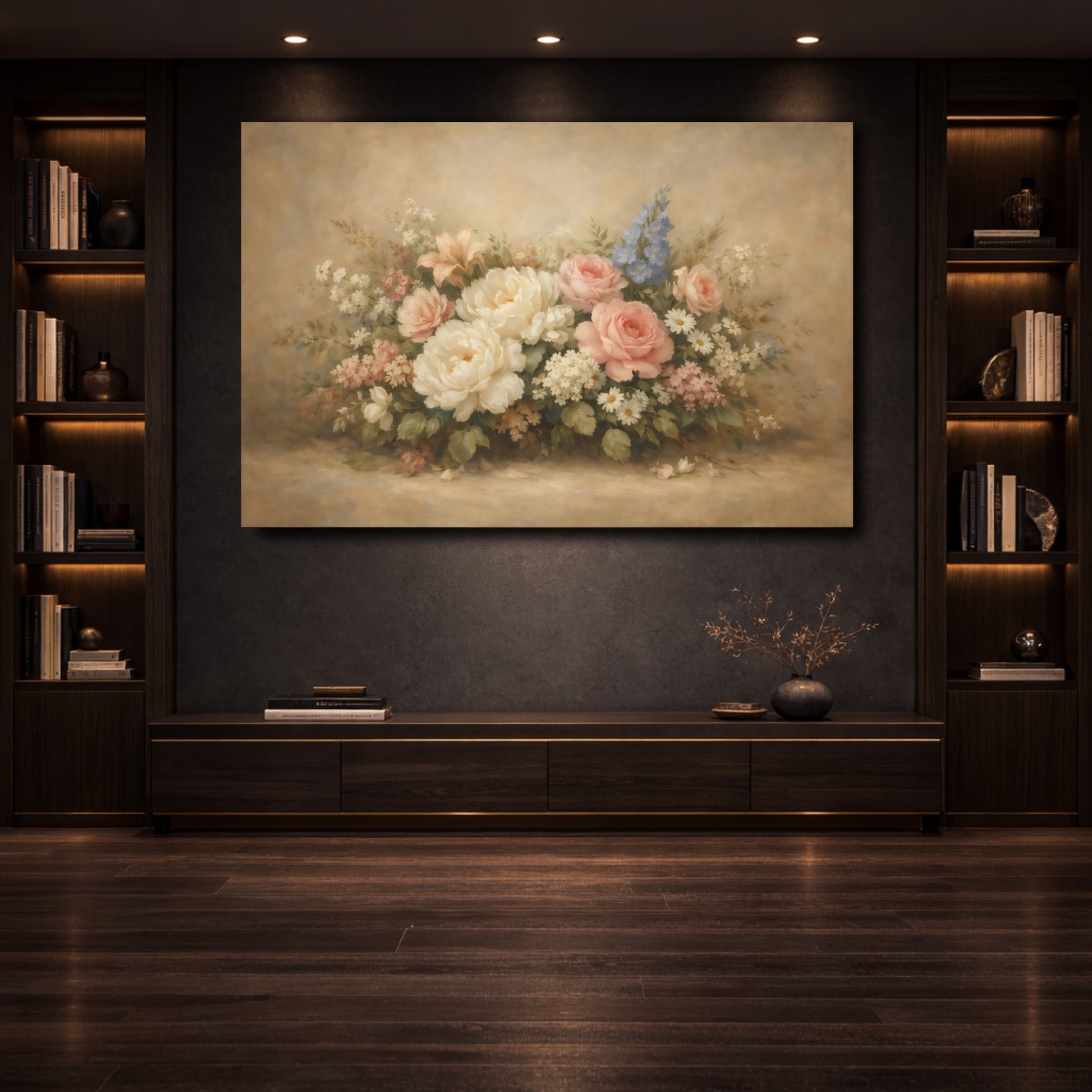 Mockup 3. Floral Floral Arrangement Pastel Flower Bouquet shown as stretched canvas wall art