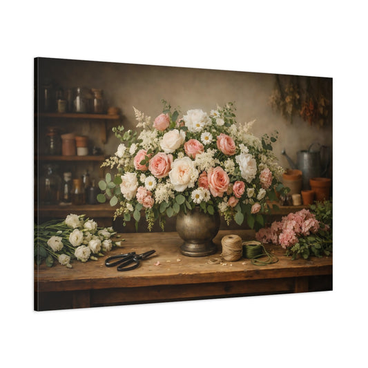 Floral Floral Arrangement Pink And White Floral shown as stretched canvas wall art