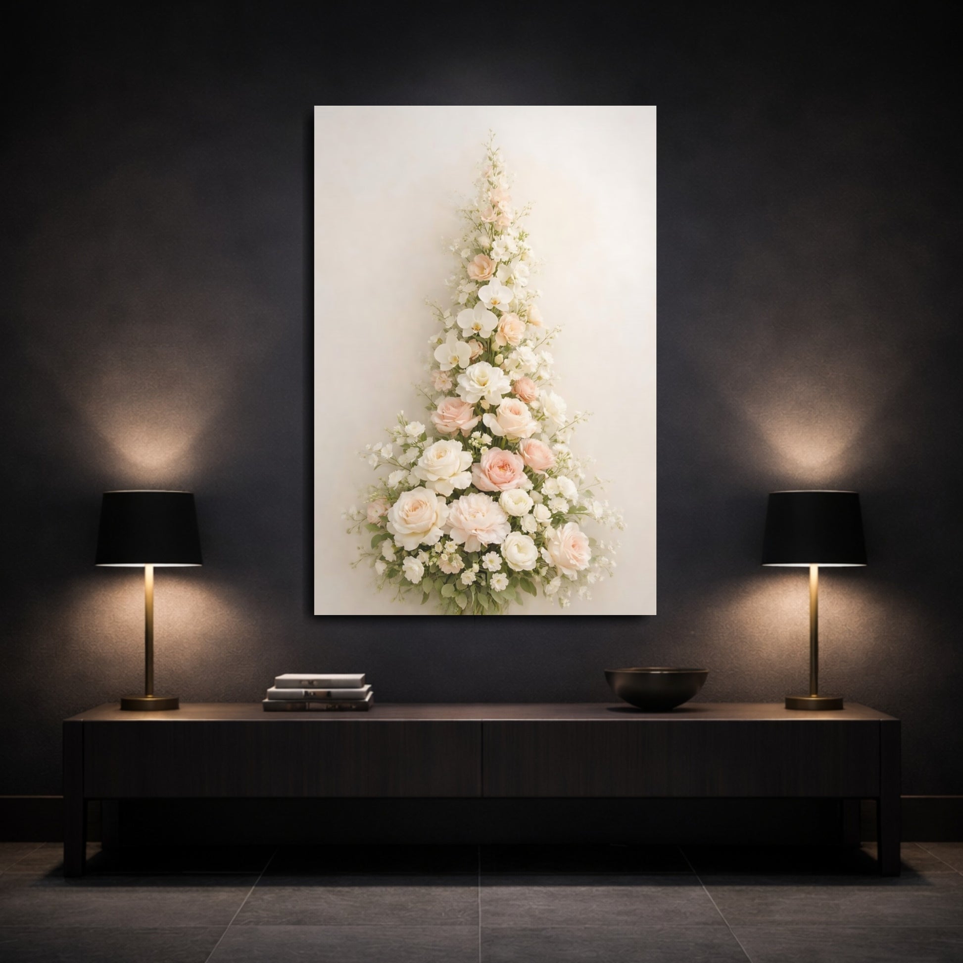Mockup 2. Floral Floral Arrangement Pink And White Floral shown as stretched canvas wall art