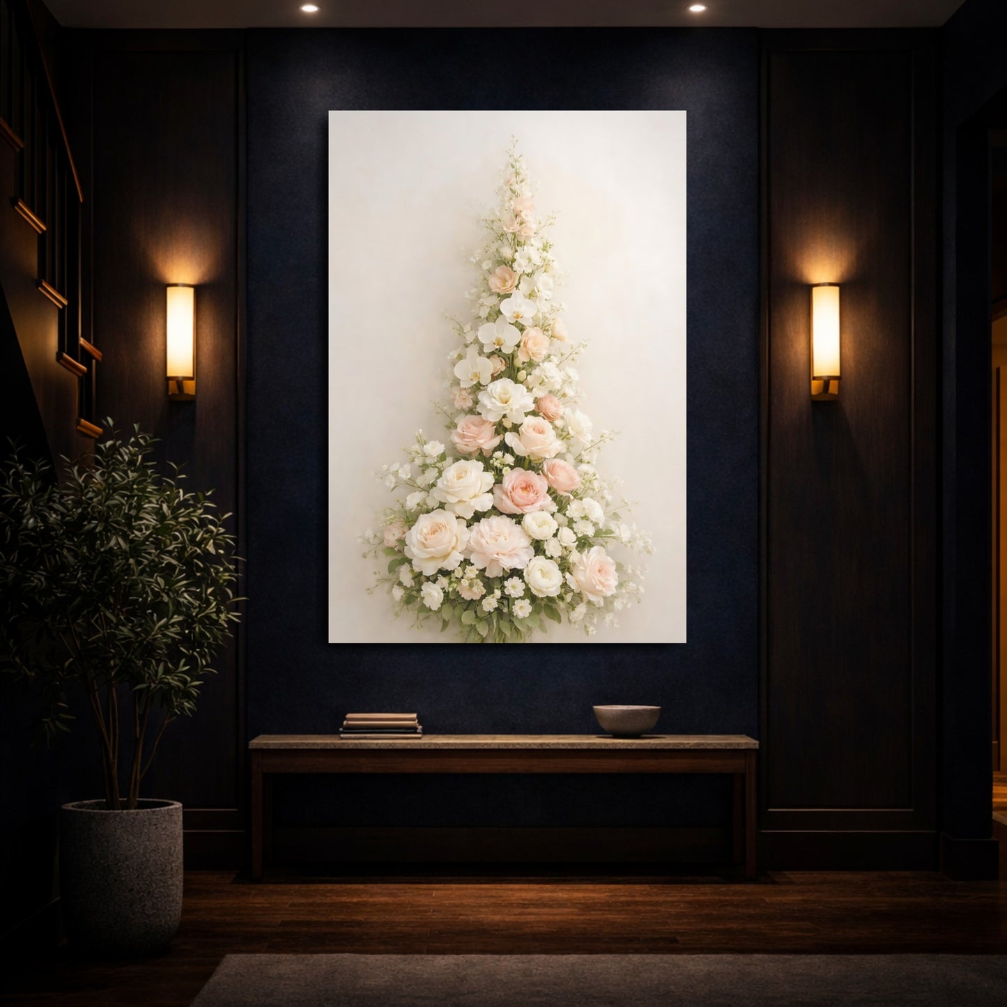 Mockup 3. Floral Floral Arrangement Pink And White Floral shown as stretched canvas wall art