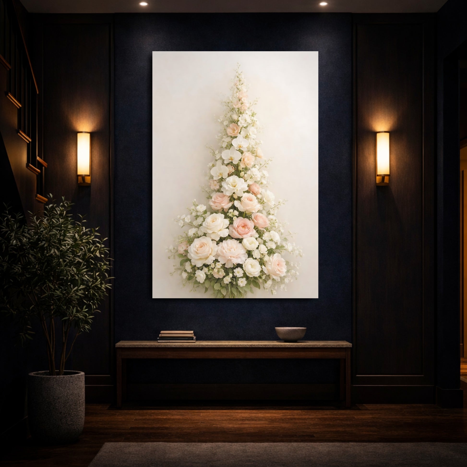 Mockup 3. Floral Floral Arrangement Pink And White Floral shown as stretched canvas wall art