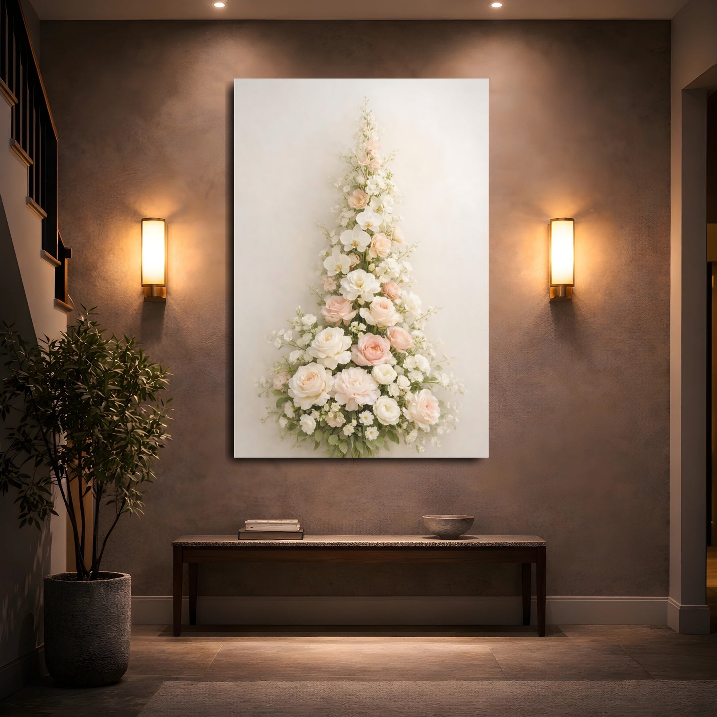 Mockup 4. Floral Floral Arrangement Pink And White Floral shown as stretched canvas wall art