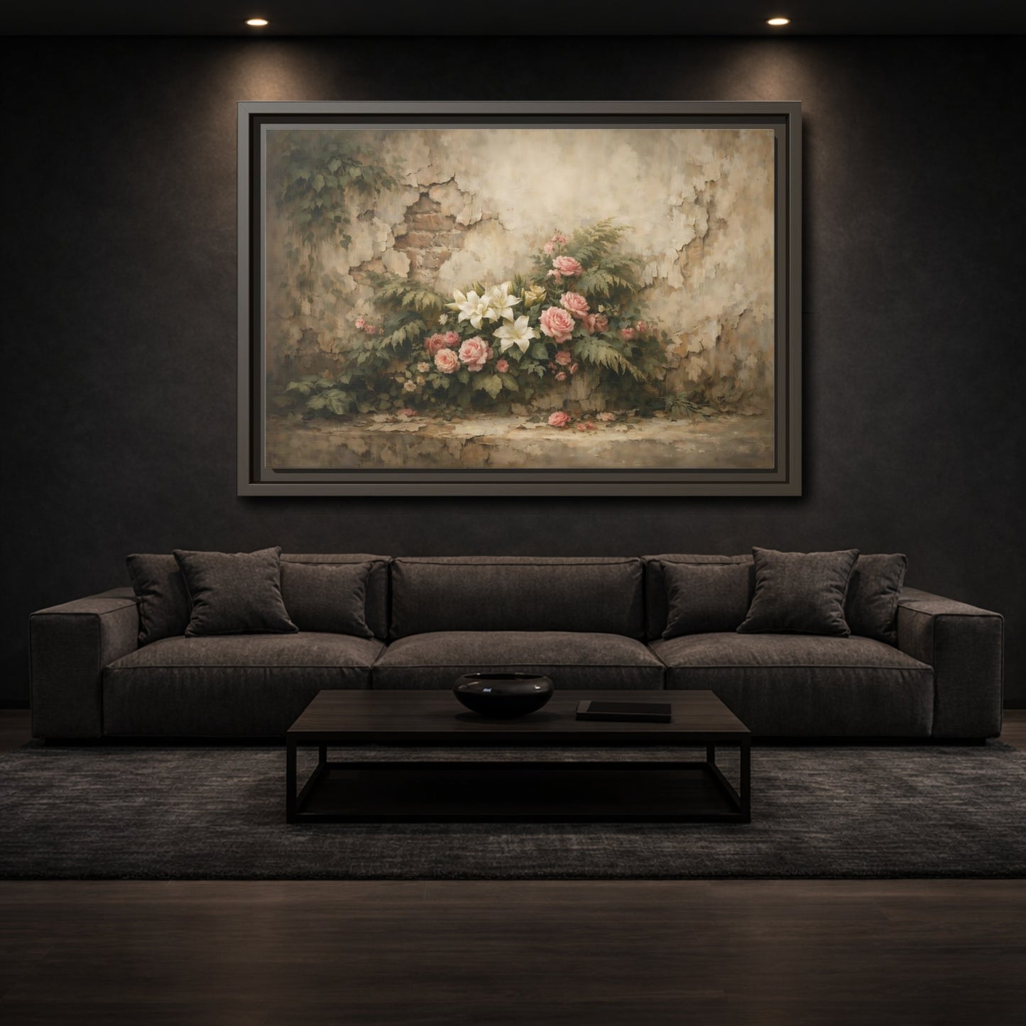 Mockup 2. Floral Floral Arrangement Pink And White Flowers shown as stretched canvas wall art