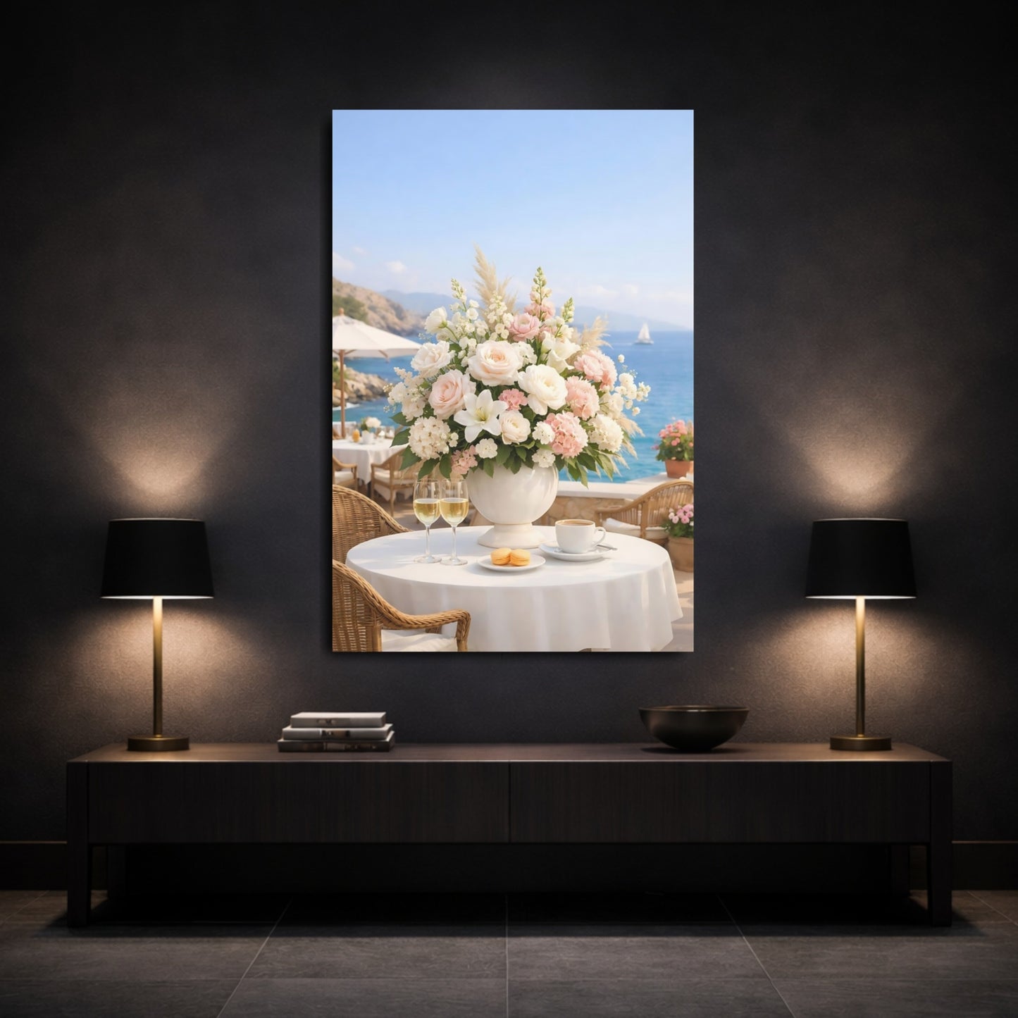 Floral Floral Arrangement Pink White Floral shown as front canvas room wall art