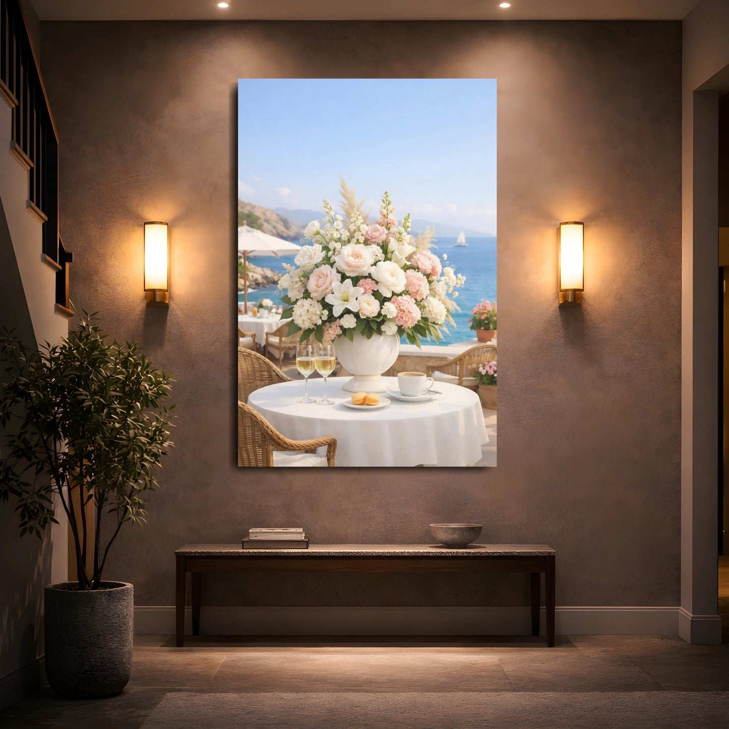 Floral Floral Arrangement Pink White Floral shown as front canvas room wall art