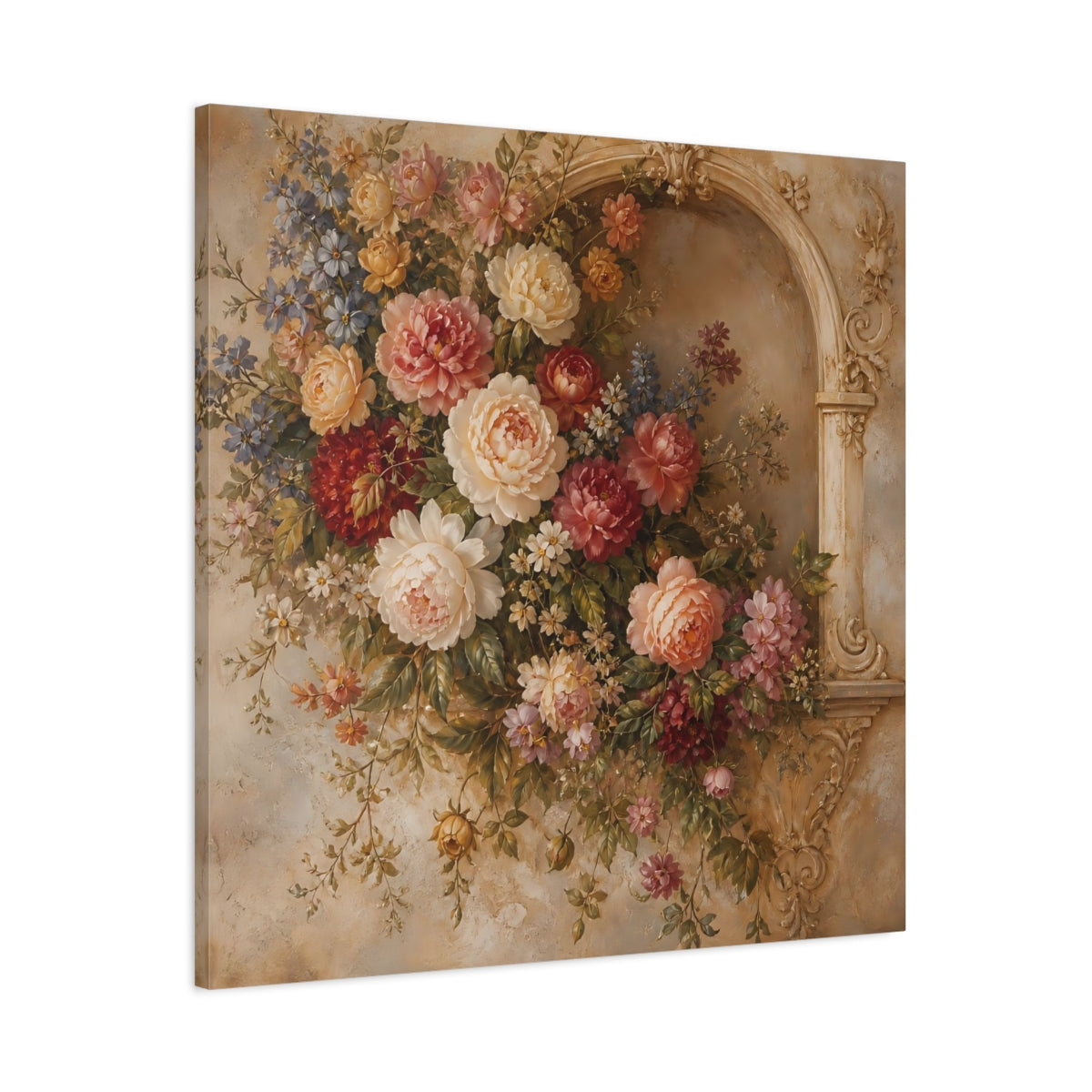 Main Mockup. Floral Floral Arrangement Vintage Floral Arch shown as stretched canvas wall art