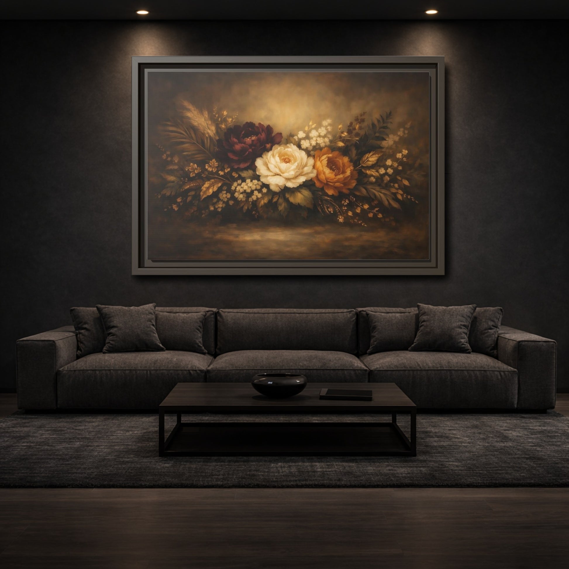 Mockup 2. Floral Floral Arrangement Vintage Floral Bouquet shown as stretched canvas wall art