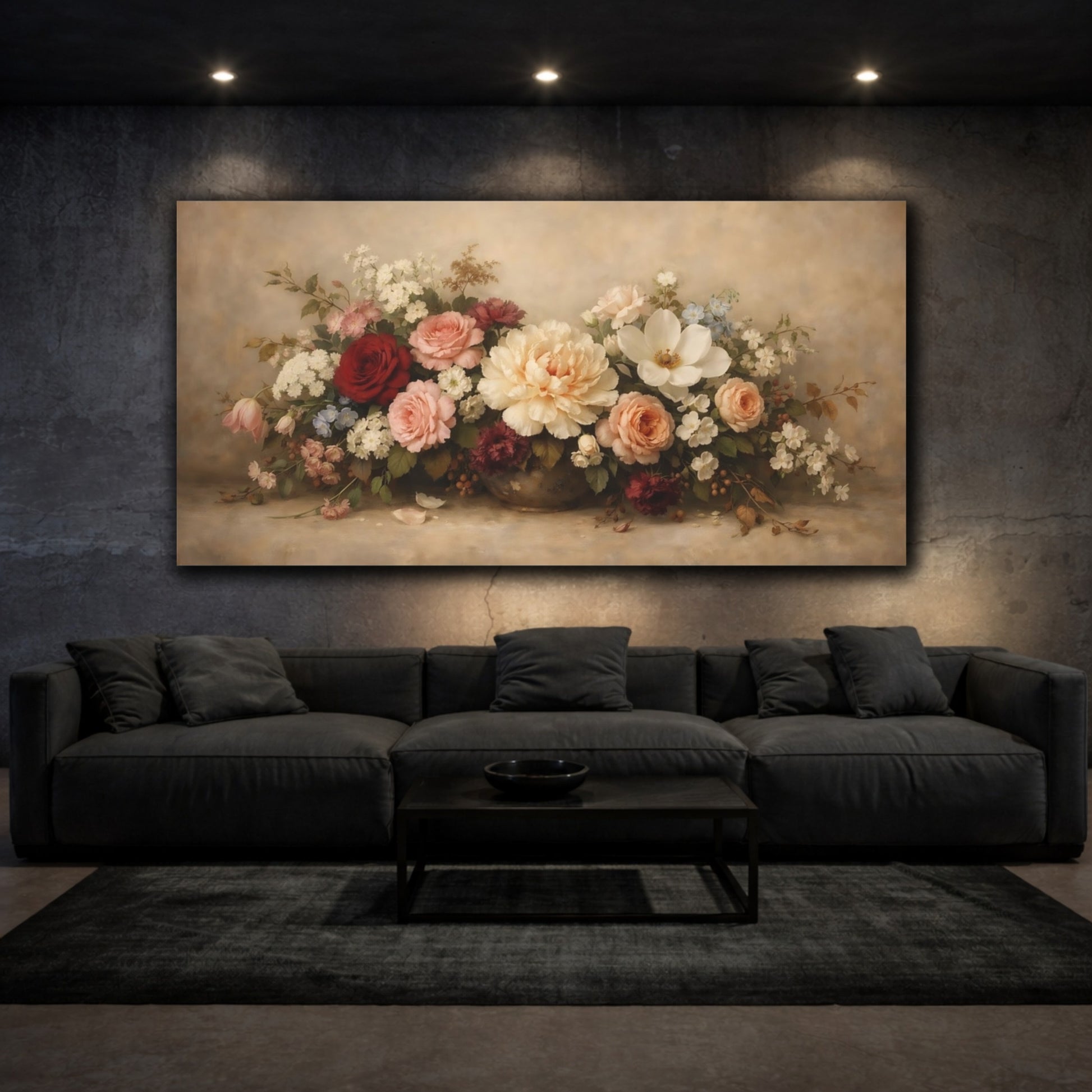 Mockup 2. Floral Floral Arrangement Vintage Floral Bouquet shown as stretched canvas wall art